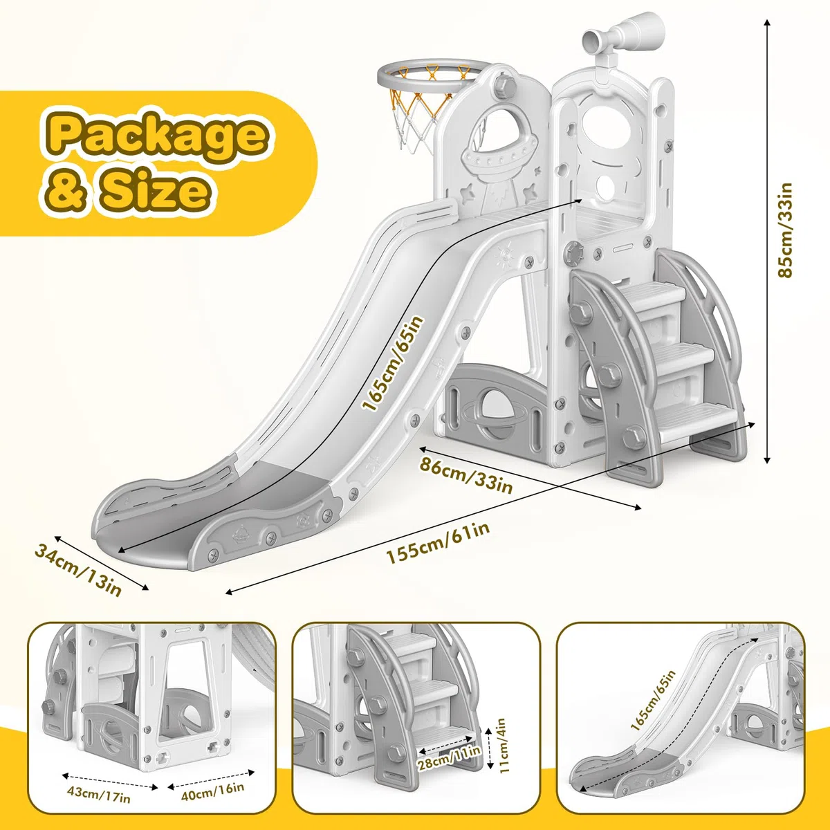 Kinder Rutsche, große Kleinkind Rutsche mit Basketballkorb, Rutsche für Kleinkinder Alter 1-3 Kleinkind Kletterer Rutsches Spielset mit Stauraum, Indoor Outdoor Spielzeug für Kleinkinder 1-3 Jahre