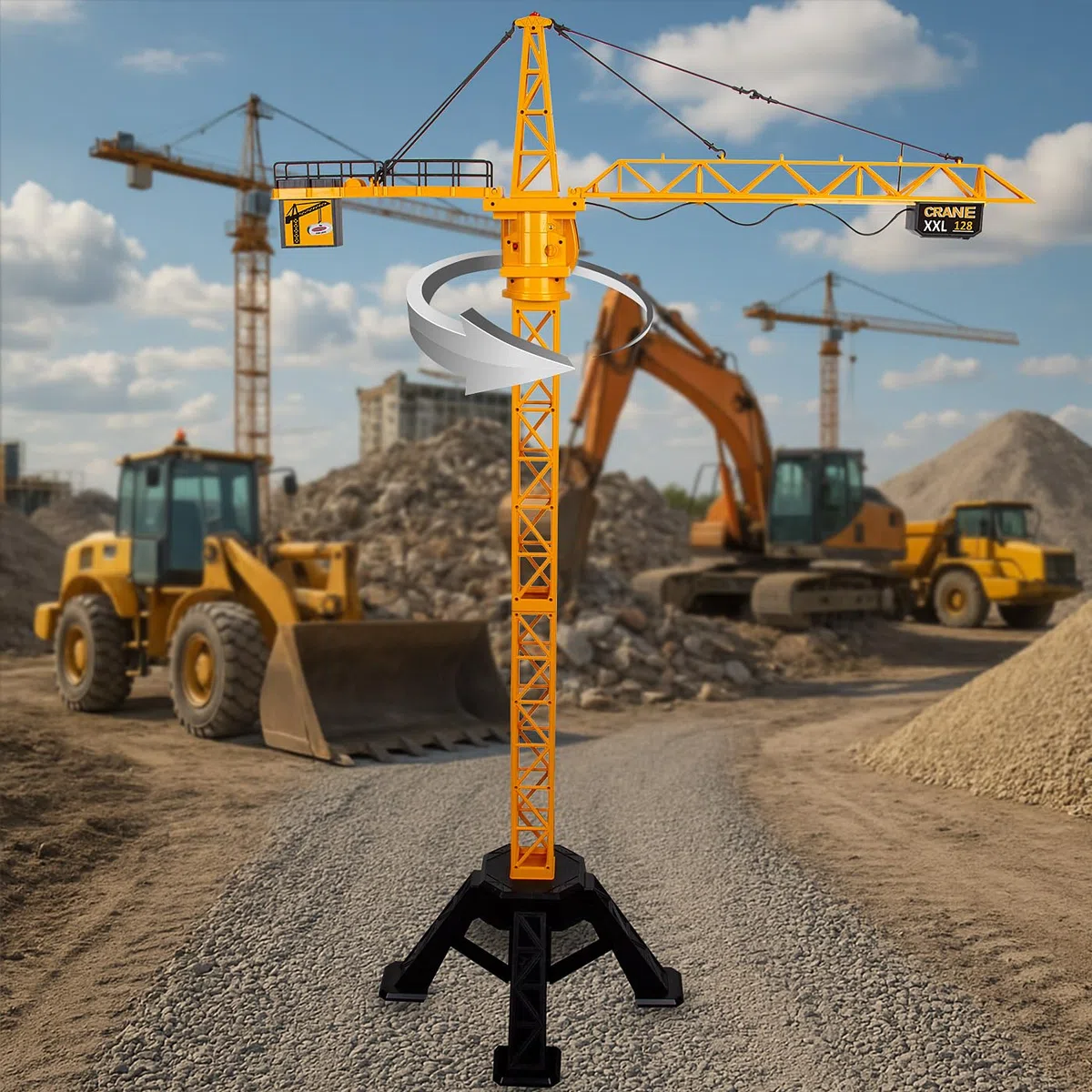 JAMARA 406320 Turmdrehkran Crane XXL 128 2,4GHz - Kinder Spielzeug Ferngesteuert, Fernbedienung Rc Toy, Kran für Baustelle Remote Control, Geschenk für Kinder, Metallhaken