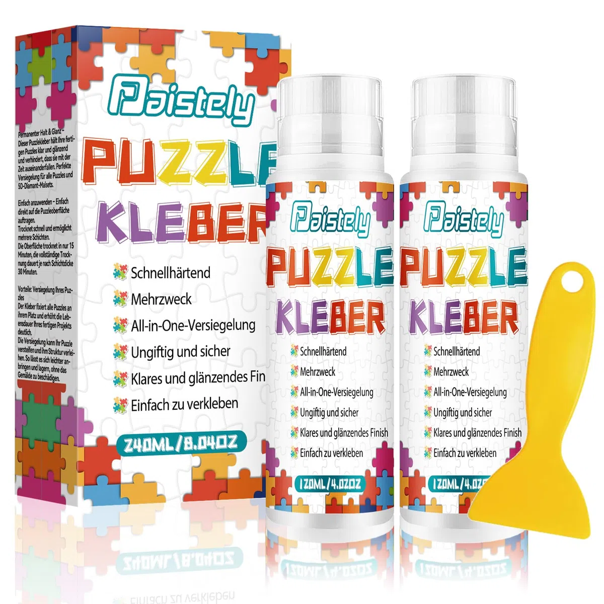 Puzzle Kleber Transparent, Puzzle Glue Mit Einfachem Schwammkopf und Applikator, Ungiftig Puzzelkleber, Puzzlekleber für 1000/2000 Teile, Geeignet für Kinder und Erwachsene (120ml*2)