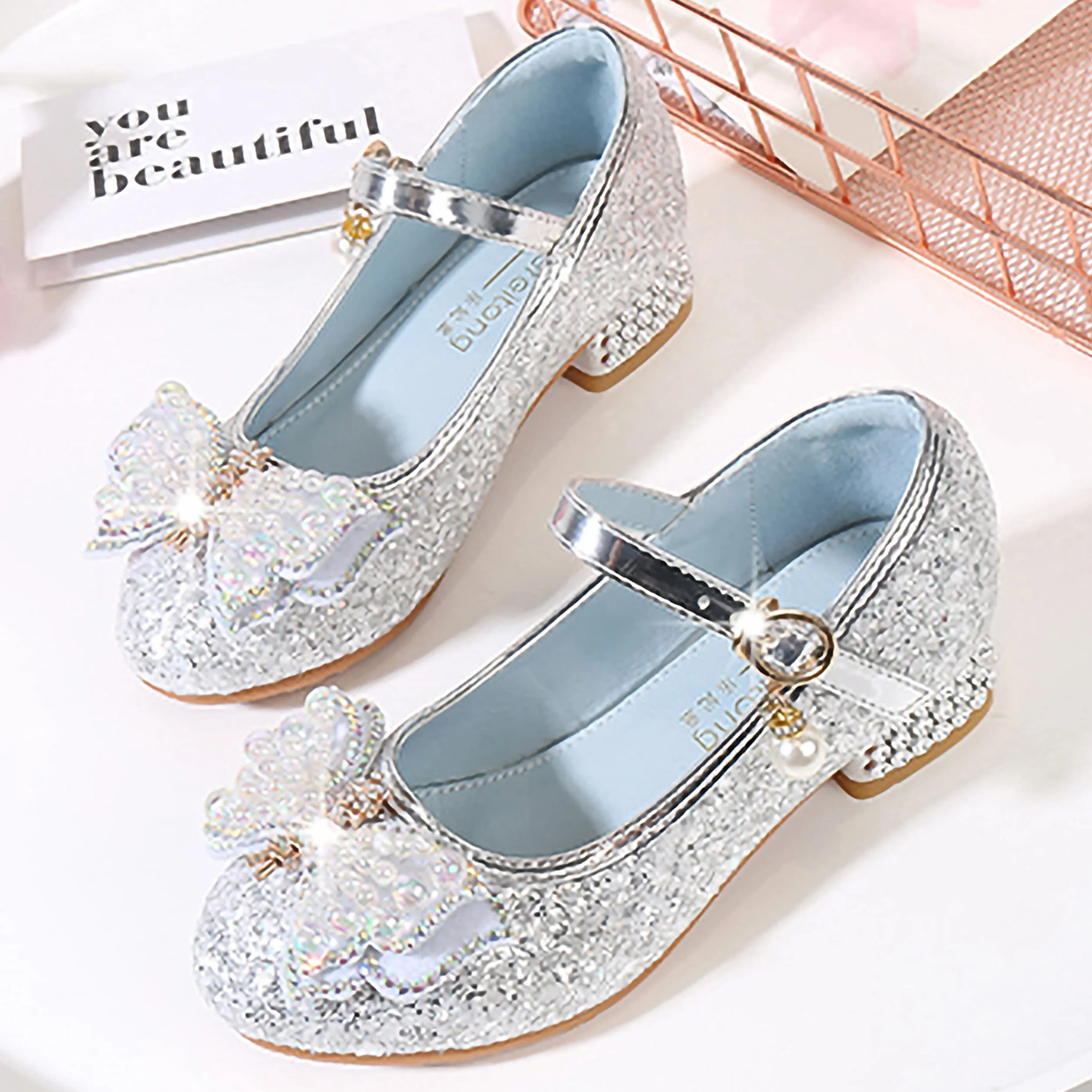 Mädchen Prinzessin Schuhe Kinder Sandalen Glitzer Schuhe Hoher Absatz Partei Glitzer Kristall Heels für Kinder Karneval Verkleidung Party Aufführung Fasching Tanzball