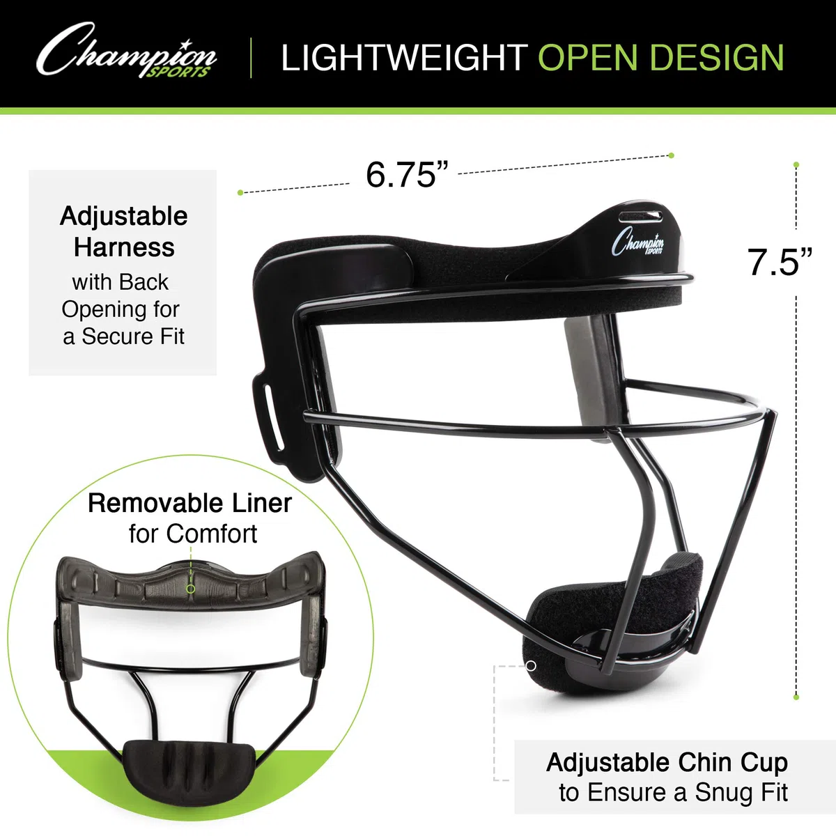 Champion Sports Softball-Gesichtsmaske – strapazierfähiger Fielder-Kopfschutz – Premium-Sport-Zubehör für drinnen und draußen – Magnesium oder Stahl in Mehreren Farben und Größen