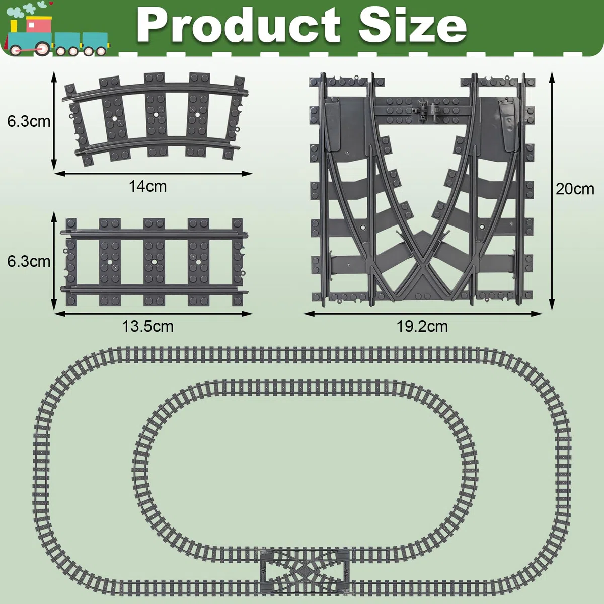 Bausteine Zug Schienen Set, 54 Stück City Zug Schienen Set, Bestehend aus Cross Track Gerade, Kurven Schienen, City Erweiterungsset Gleise Kompatibel mit dem Marktführer, für Kinder Geschenk