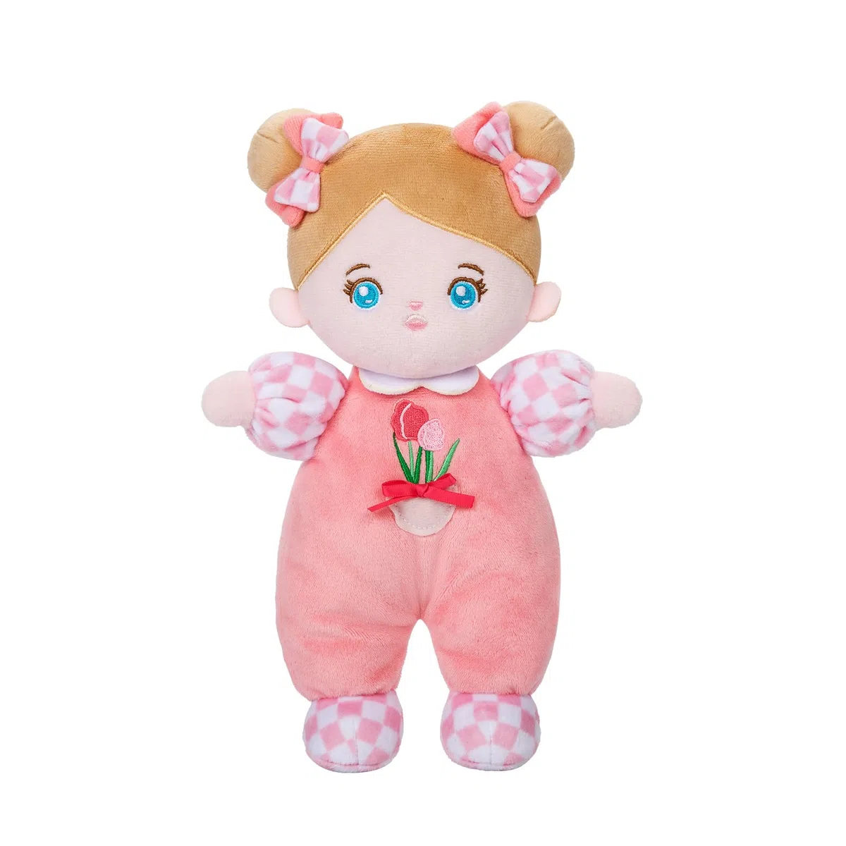 OUOZZZ Baby Puppe, Weiche Stoffpuppe mit Kleidung, Rosa Tulpe Mini-Puppe Kuschelpuppe für Kinder ab 3 Monaten - Baby Geschenk zur Geburt Mädchen Jungen, 25cm