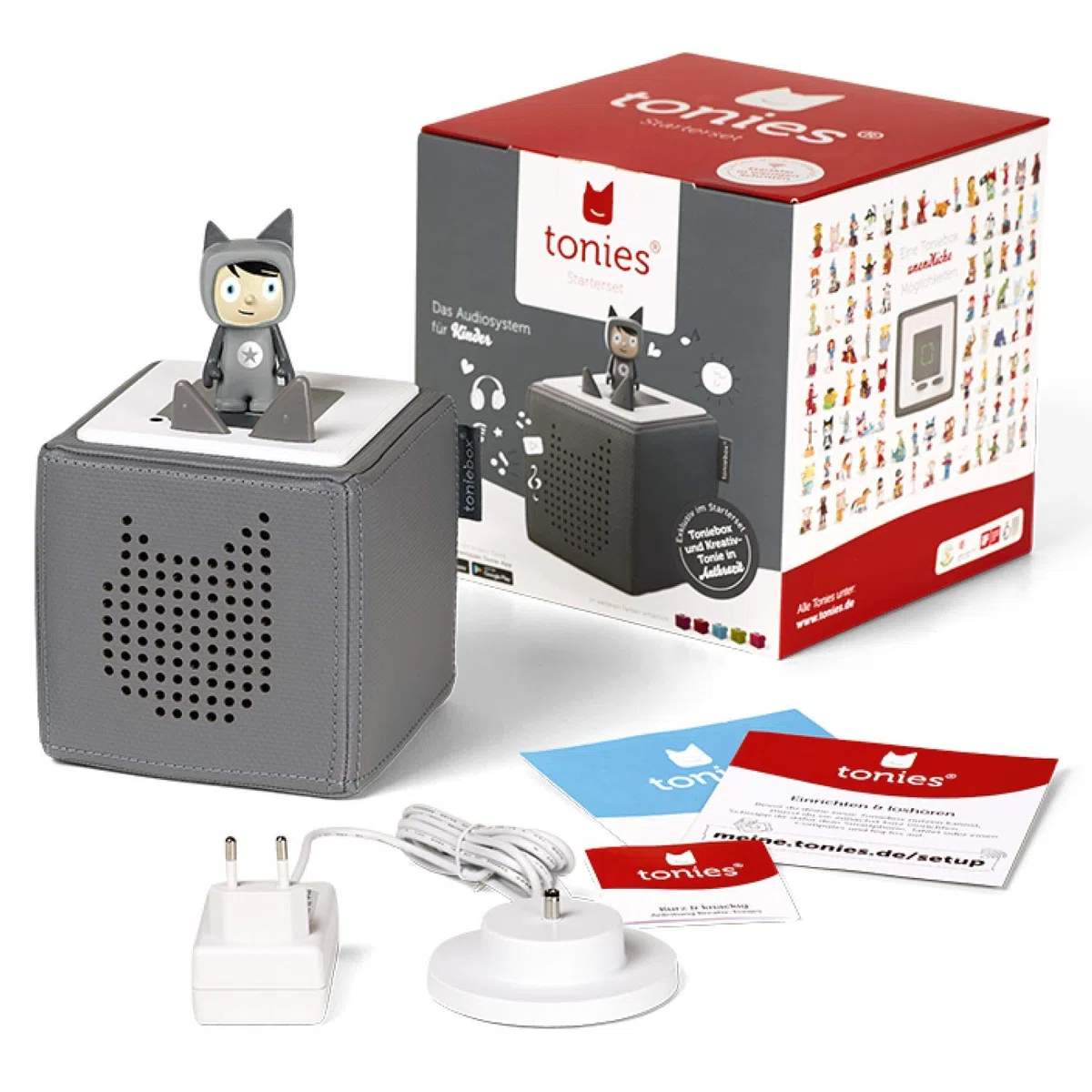 tonies Toniebox Starter Set inkl. 1 Kreativ Figur – Audioplayer für Hörbücher und Lieder für Kinder, einfach zu bedienende kabellose Musikbox BZW. Lautsprecher, 7 Std. Akku, Anthrazit