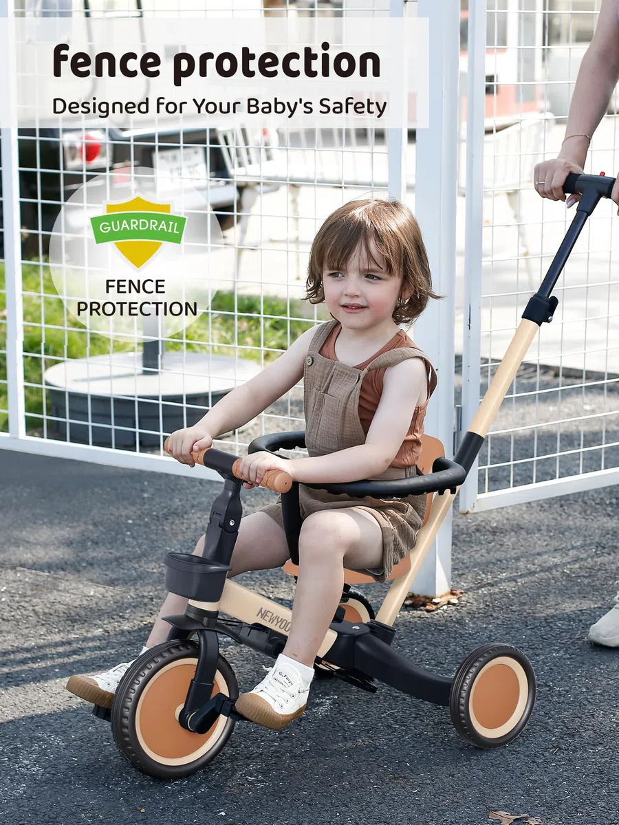 newyoo 5 in 1 Laufrad Dreirad, Dreirad ab 1-3 Jahr, Kinderdreirad mit schubstange, Kinderfahrrad, Laufräder Lauffahrrad inkl. Lenkstange, Sicherheitsbüge, TR008