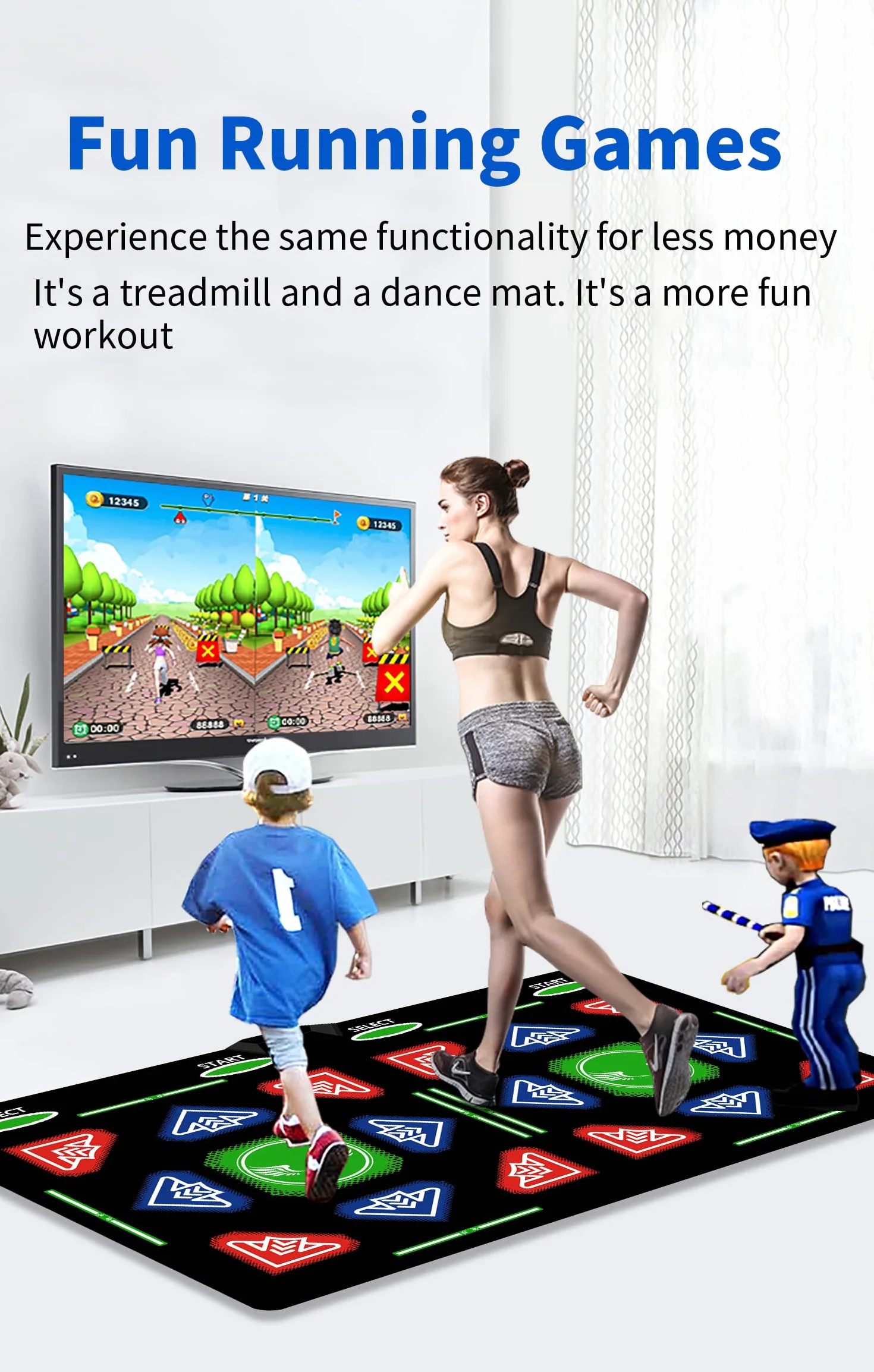 Double Dance Mat für Kinder & Erwachsene,mit 64GB Speicherkarte,1000 Spielen,885Liedern & 81MVs – HDMI Fitness-Tanzmatte mit MV/3D/Cartoon Dance Modus,geeignet für TV-Unterhaltung und Familienfitness