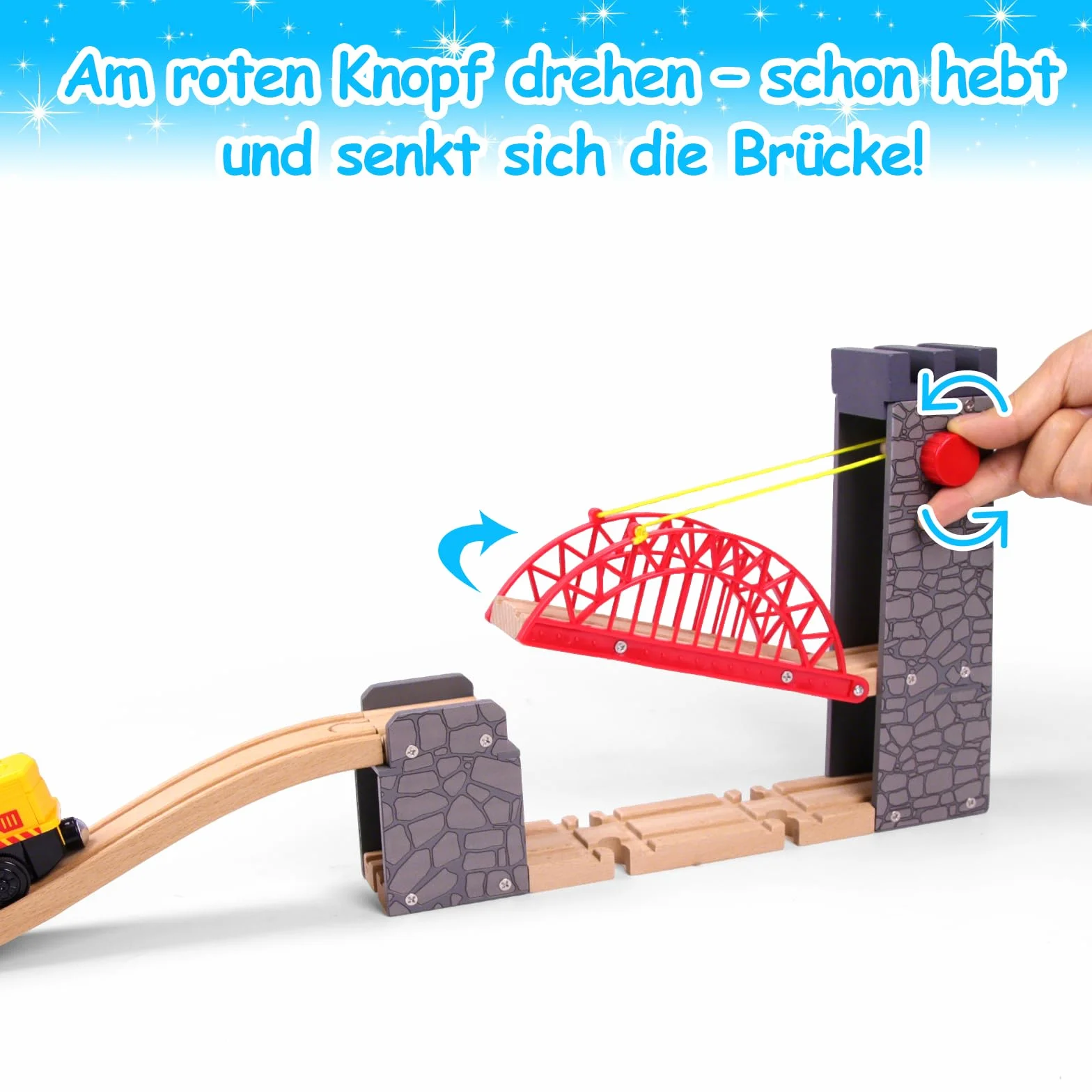 Hebebrücke für Holzeisenbahn, kompatibel mit Allen gängigen Holzeisenbahn-Systemen, Holzschienen-Zubehör, für Kinder ab 3 Jahren