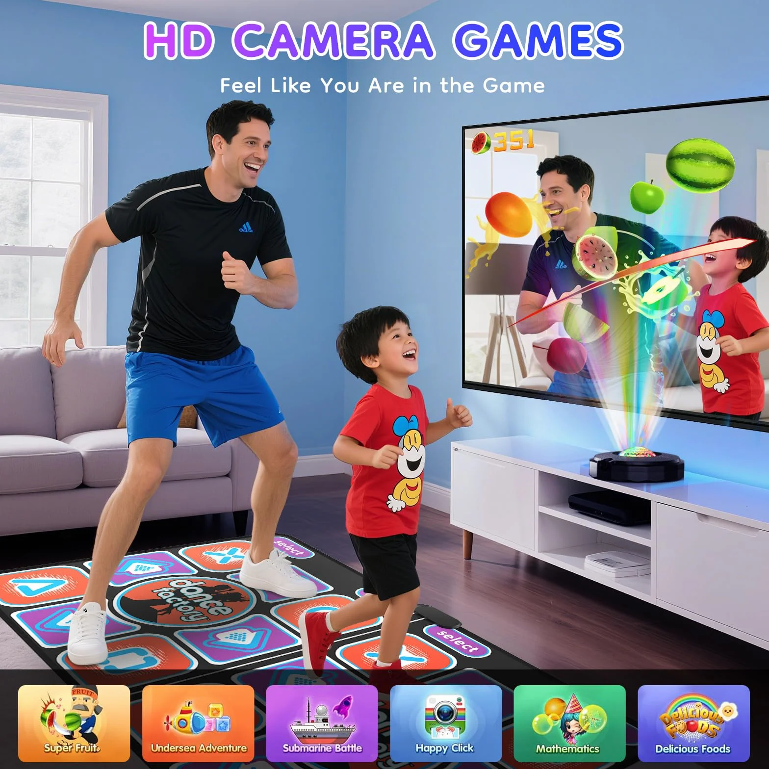 Interaktive Tanzmatte für TV mit Kamera – doppelte rutschfeste Musikmatte für Kinder und Erwachsene, verbesserte Modelle (166 x 93 cm)