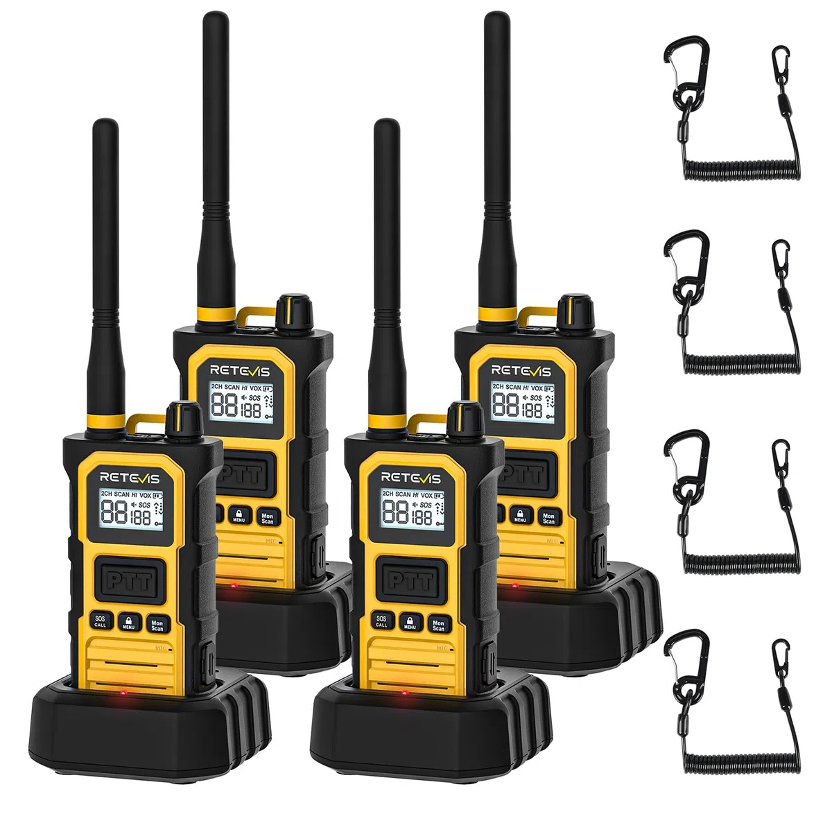 Retevis RB648 Pro Robustes Walkie Talkies, IP67 Wasserdicht, Hohe Leistung 2800 mAh, Gruppenruf, VOX, Intelligentes Audio, Handfunkgeräte mit großer reichweite für Baustellen (4 Stück, Gelb)