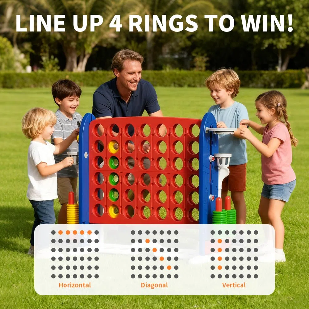 UBRAVOO Riesiges 4-Gewinnt-Spiel, 3-in-1 Jumbo-Spieleset für den Garten mit Basketball, Golf und Ringwurfspiel, höhenverstellbares Jumbo-Gartenspiel für Kinder, Erwachsene und die ganze Familie