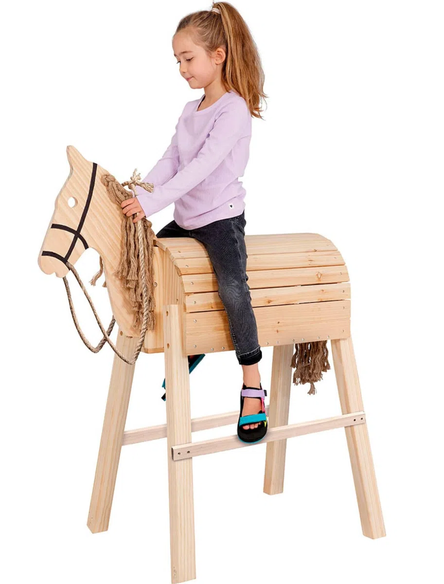 ToyToyToy Holzpferd Spielzeug Pferd Stehpferd aus Holz mit Zügel in and Out 103 cm