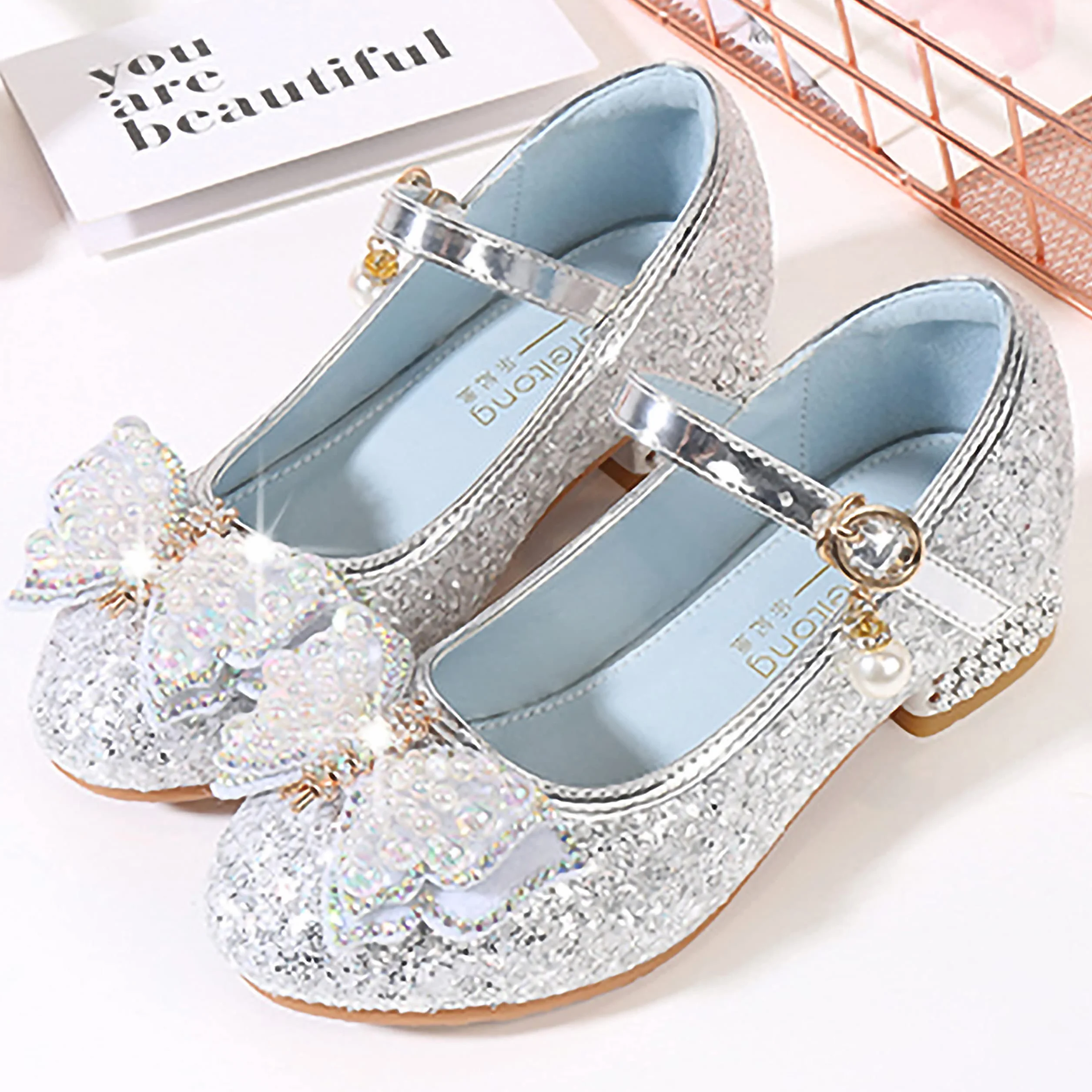 Mädchen Prinzessin Schuhe Kinder Sandalen Glitzer Schuhe Hoher Absatz Partei Glitzer Kristall Heels für Kinder Karneval Verkleidung Party Aufführung Fasching Tanzball