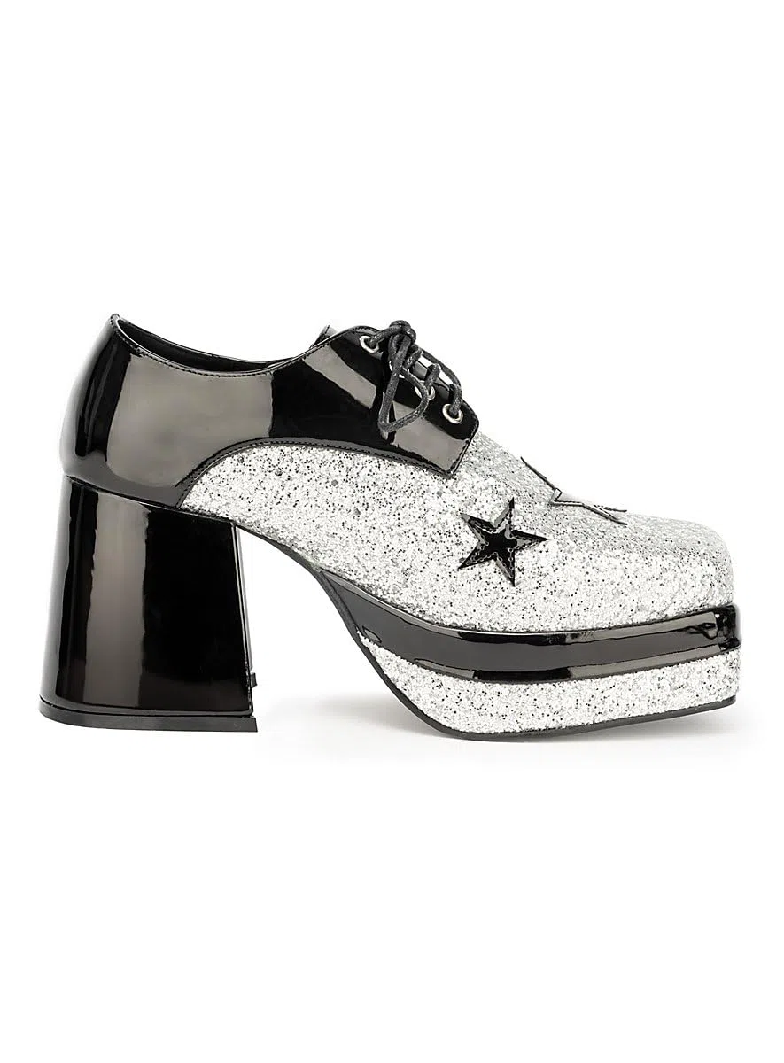 Disco Plateau-Schuhe für Herren - schwarz-Silber- Wet-Look - Schuhgröße: 42-43