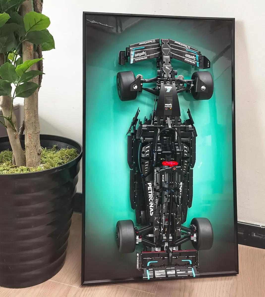 icuanuty Wandanzeigetafel für Lego Technic Mercedes AMG F1 W14 E 42171 Performance Car, Erwachsene Dekorative Gemälde, Display Wandtafel für Lego-Modellauto, Geschenke für Lego Mercedes F1, 75x45 cm