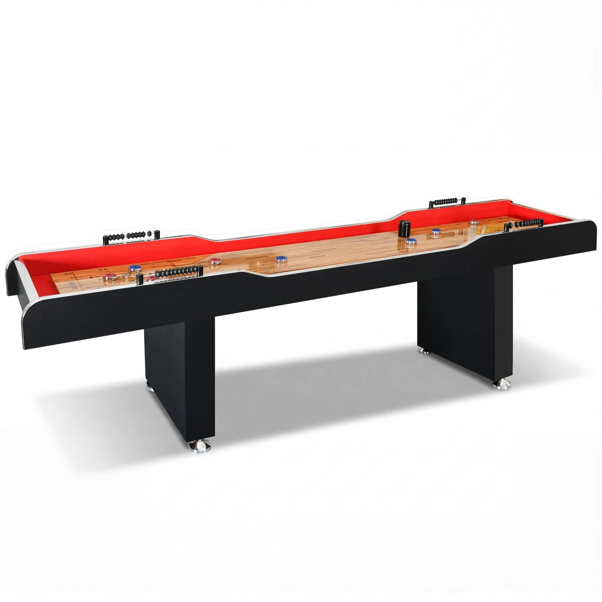 SereneLife Shuffleboard Holz - Lustiges Tischspiel für Indoor & Outdoor - Set mit Pucks, Staub & Co.