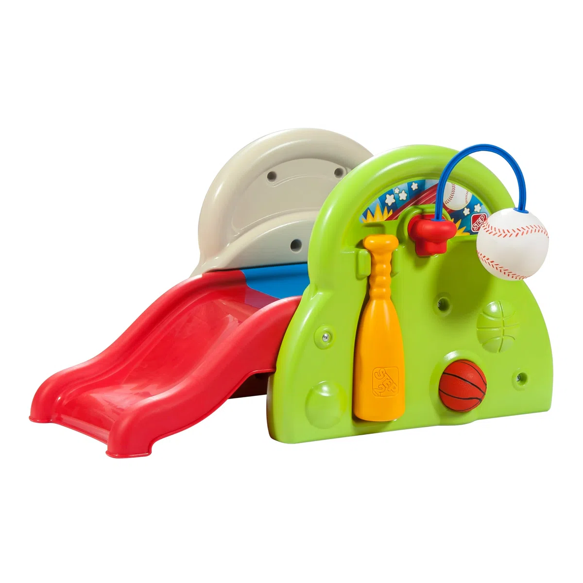 Step2 Sports-Tastic Activity Center Spielgerät mit Rutsche und vielen Spielmöglichkeiten | Kinderrutsche, Basketballkorb, Baseball & Schläger aus Kunststoff