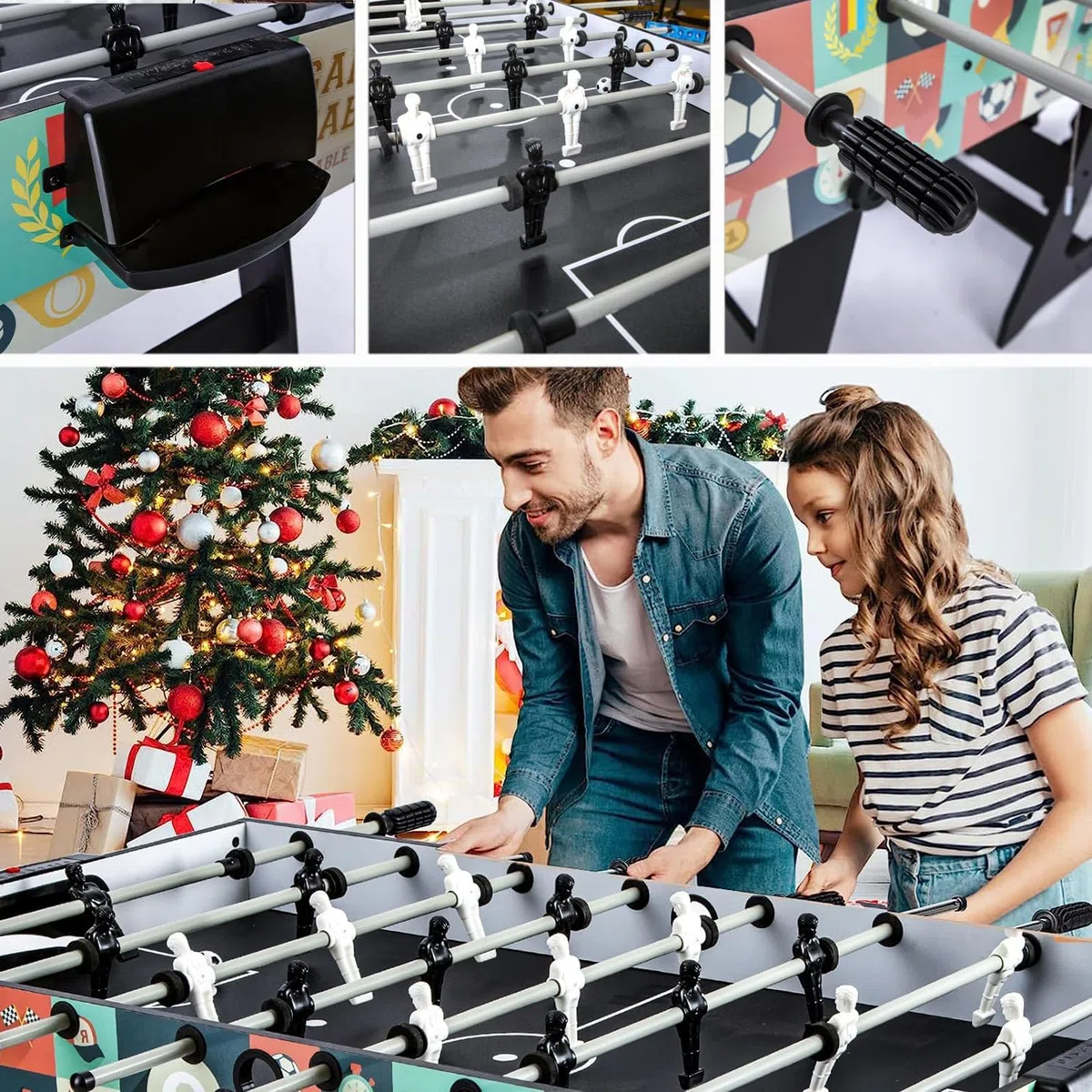 HLC Tischkicker 4-In-1 Kickertisch klappbar Spieltisch Kombt-Tisch für Poolbillard/Air Hockey/Tischtennis/Tisch-Fußball mit Zubehör.Geschenk für Kinder.