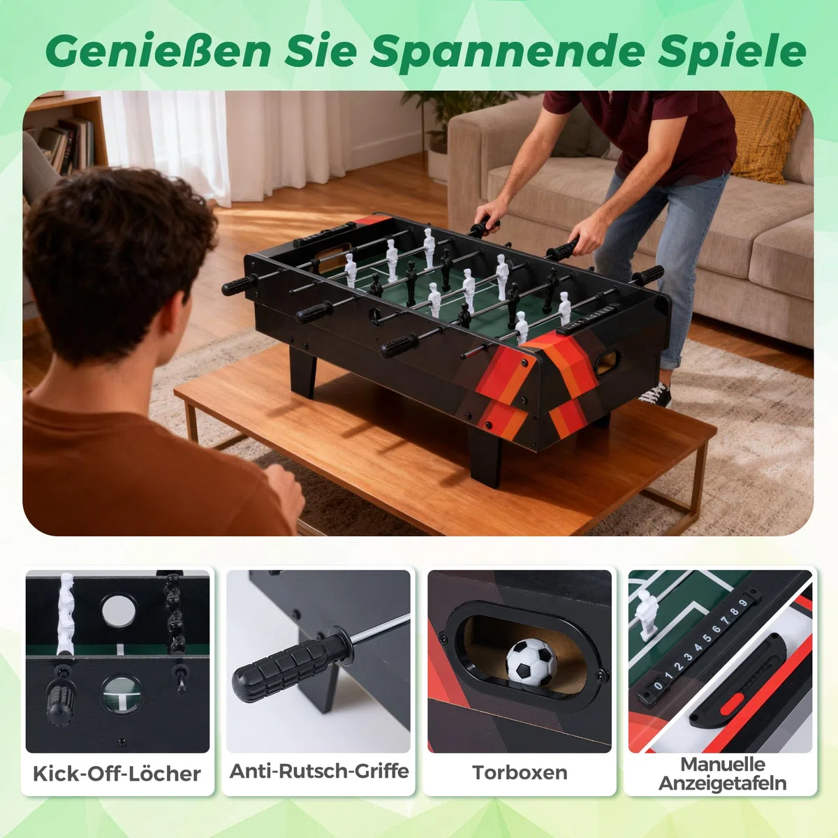 COSTWAY 4 in 1 Spieltisch, Tischkicker & Billard & Air Hockey & Tischtennis, Multifunktionstisch aus Holz, Tischfußball für Spielzimmer, Bars, Kickertisch für Kinder, Erwachsene