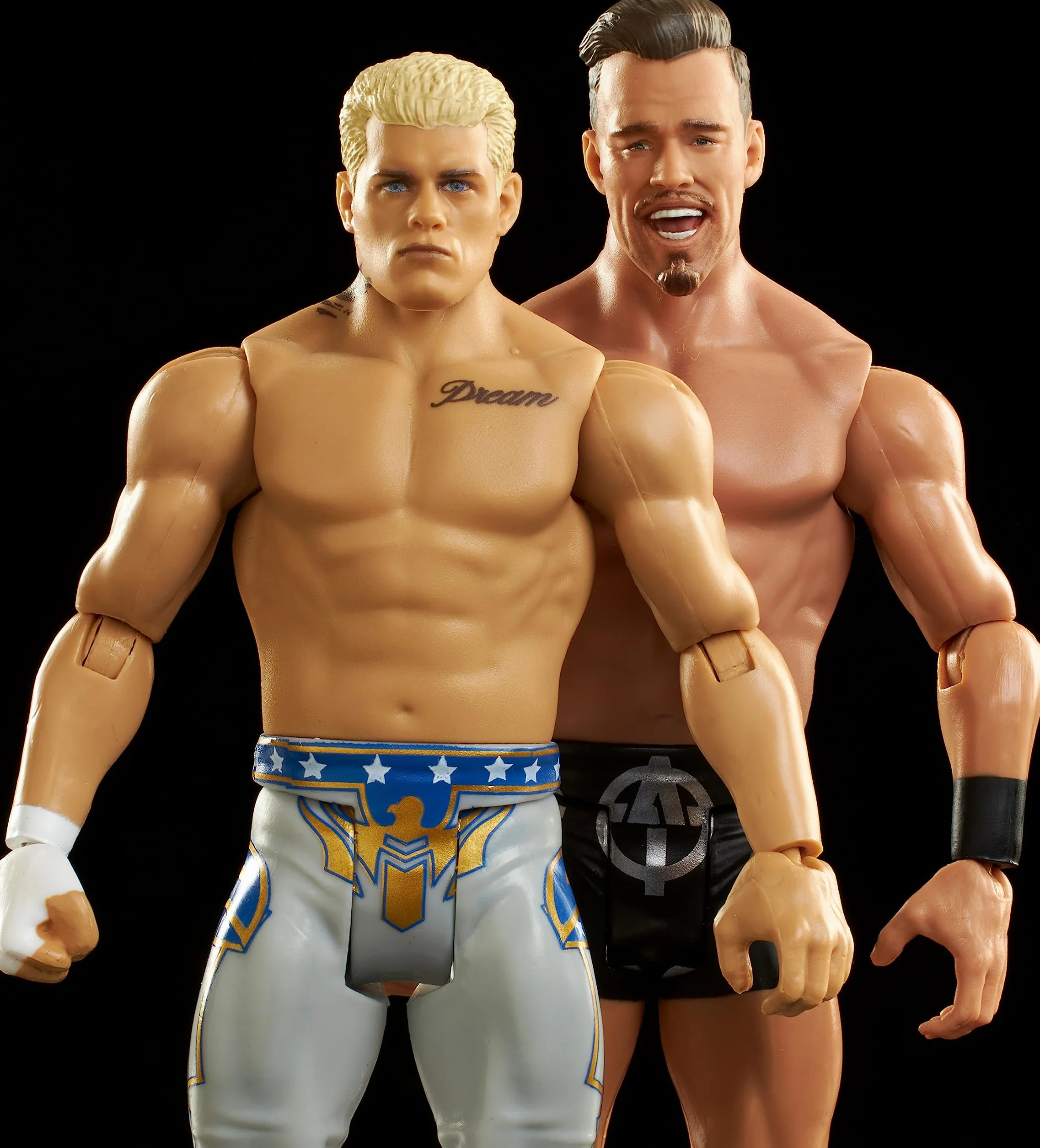 Mattel WWE Moontex Ford vs Angelo Dawkins Championship Showdown Actionfigur, 2er-Pack mit The Street Profits Championship, 15,2 cm