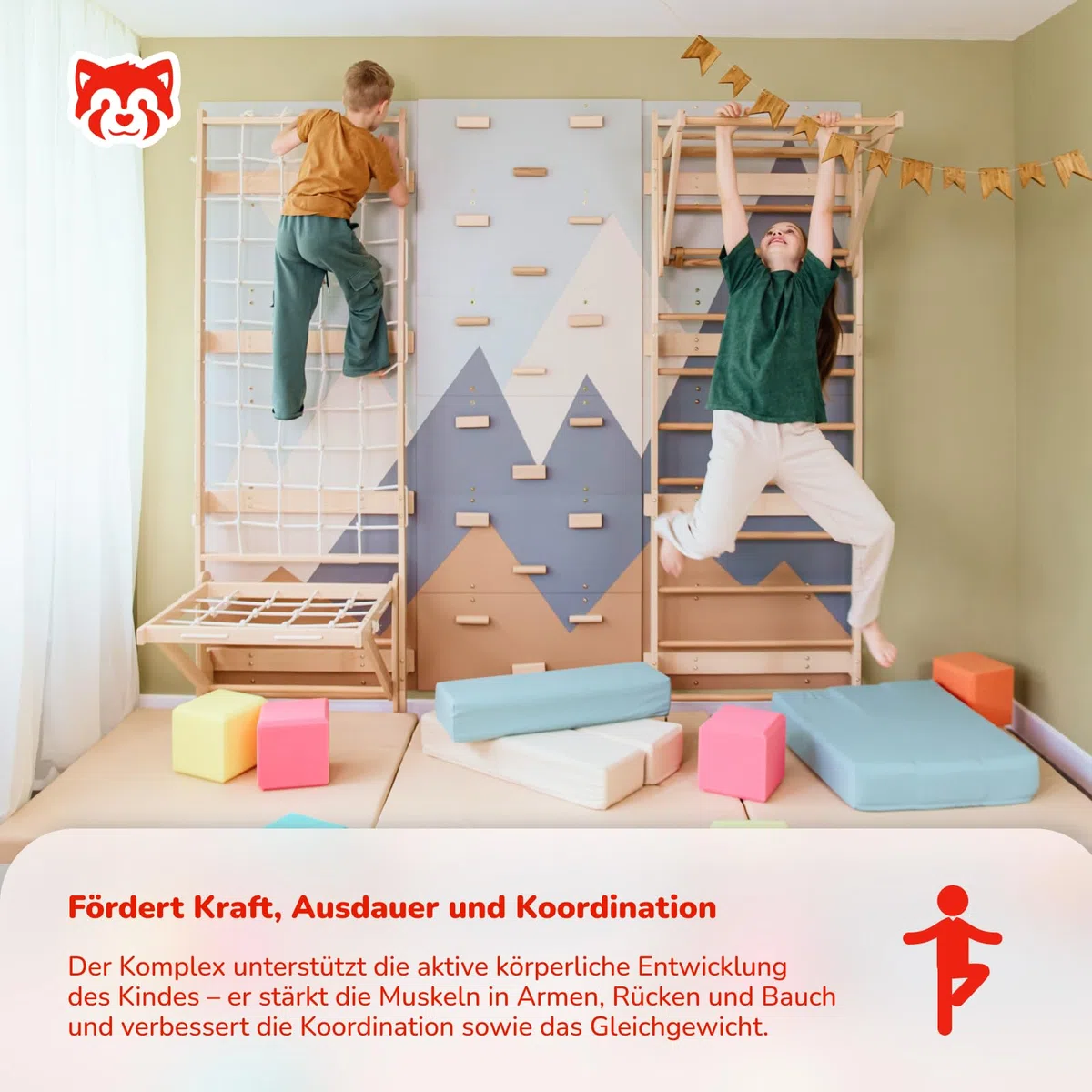 Wood And Hearts Sprossenwand, Klettergriffe, Kletterwand kinderzimmer, Klettern, Indoor Spielplatz, Klettersteine, Baby Klettern Indoor, Spielplatz (Kletterwand-Gym + Sit-Up-Stange)