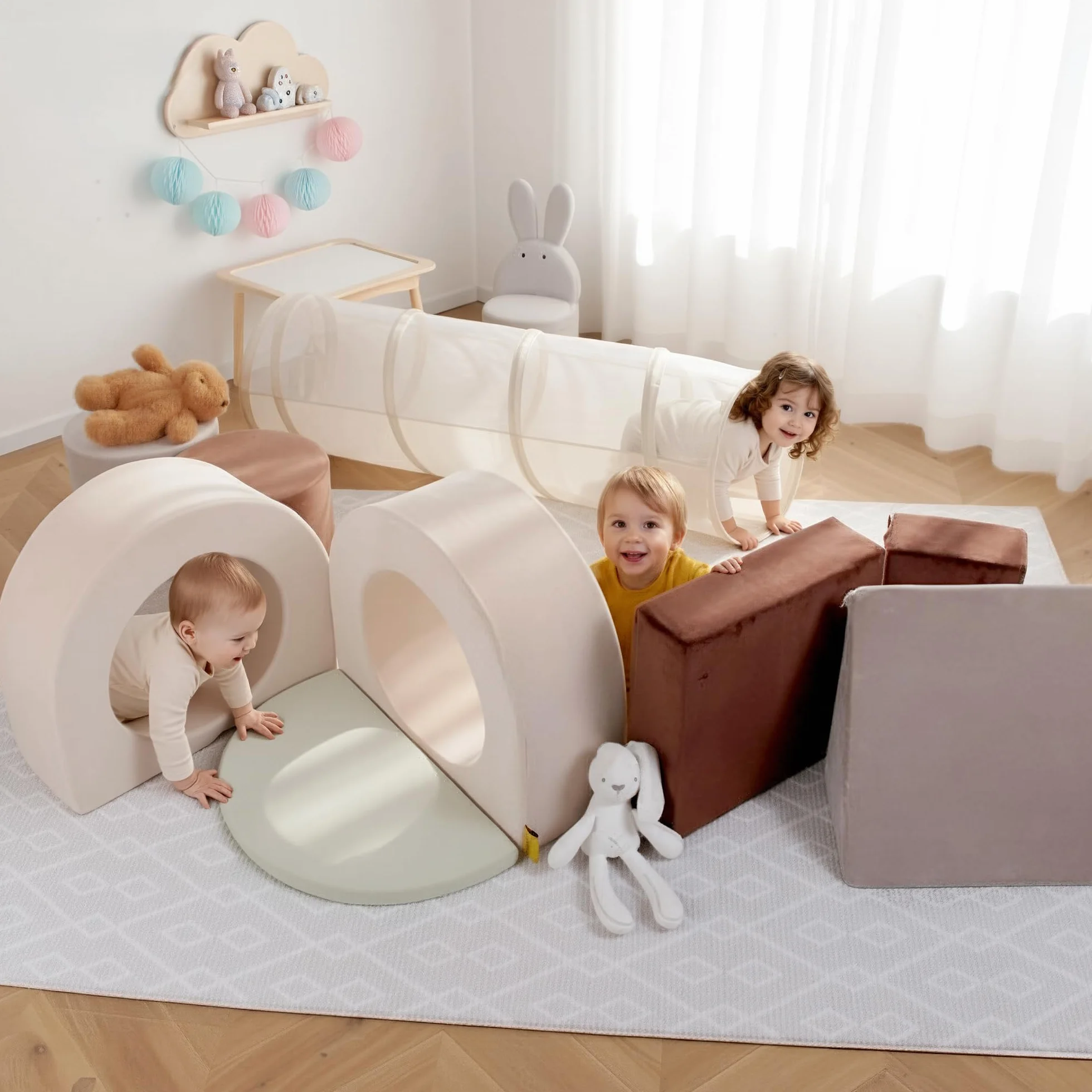 BanaSuper Schaumstoff Bausteine & Spieltunnel Set | XXL Kletterblöcke und Krabbeltunnel für Kinder | Sicherer Indoor Spielspaß für Baby und Kleinkind | EN71-zertifiziert Motorikspielzeug für Zuhause