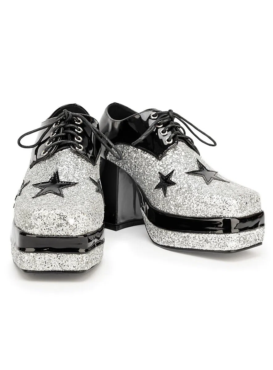 Disco Plateau-Schuhe für Herren - schwarz-Silber- Wet-Look - Schuhgröße: 42-43