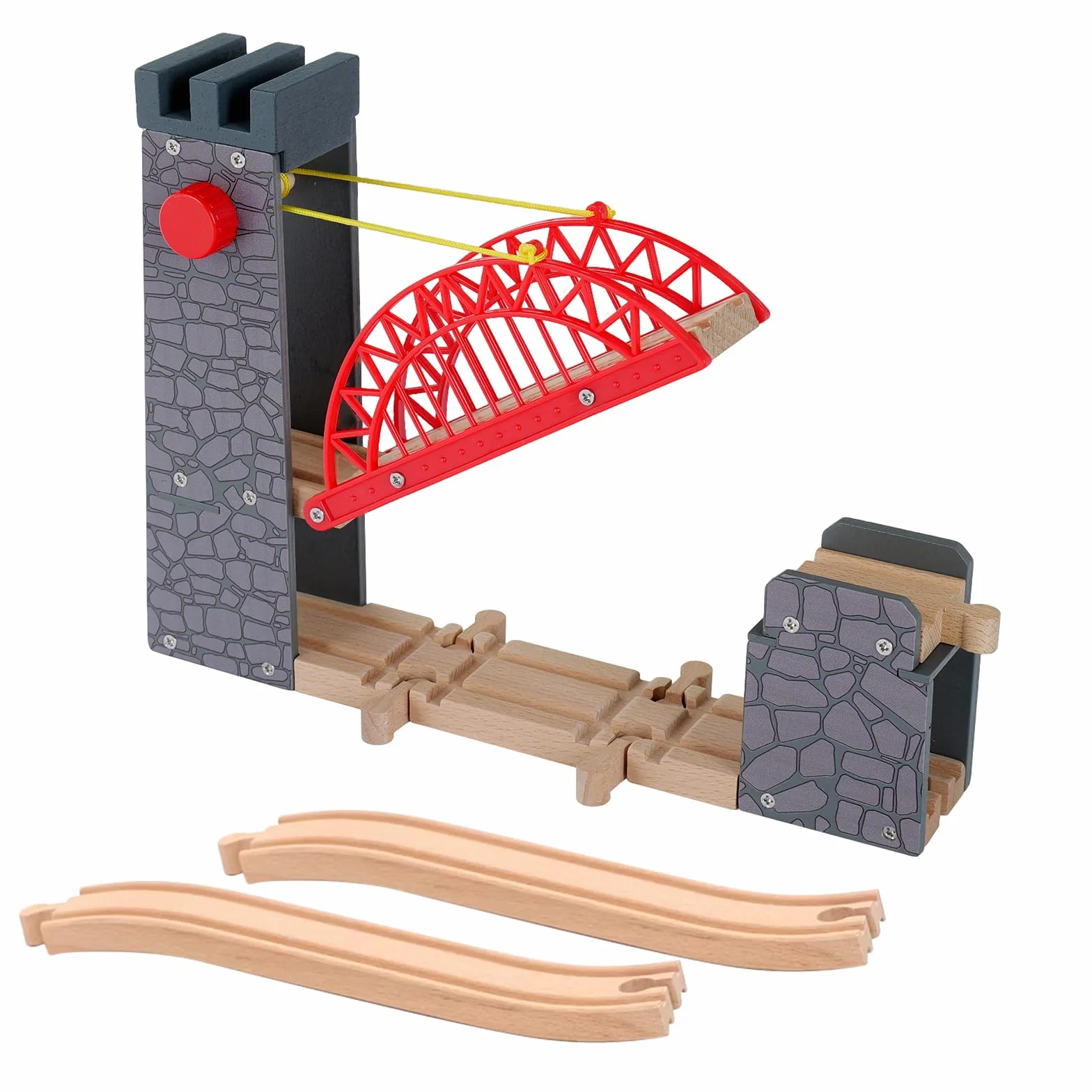Hebebrücke für Holzeisenbahn, kompatibel mit Allen gängigen Holzeisenbahn-Systemen, Holzschienen-Zubehör, für Kinder ab 3 Jahren
