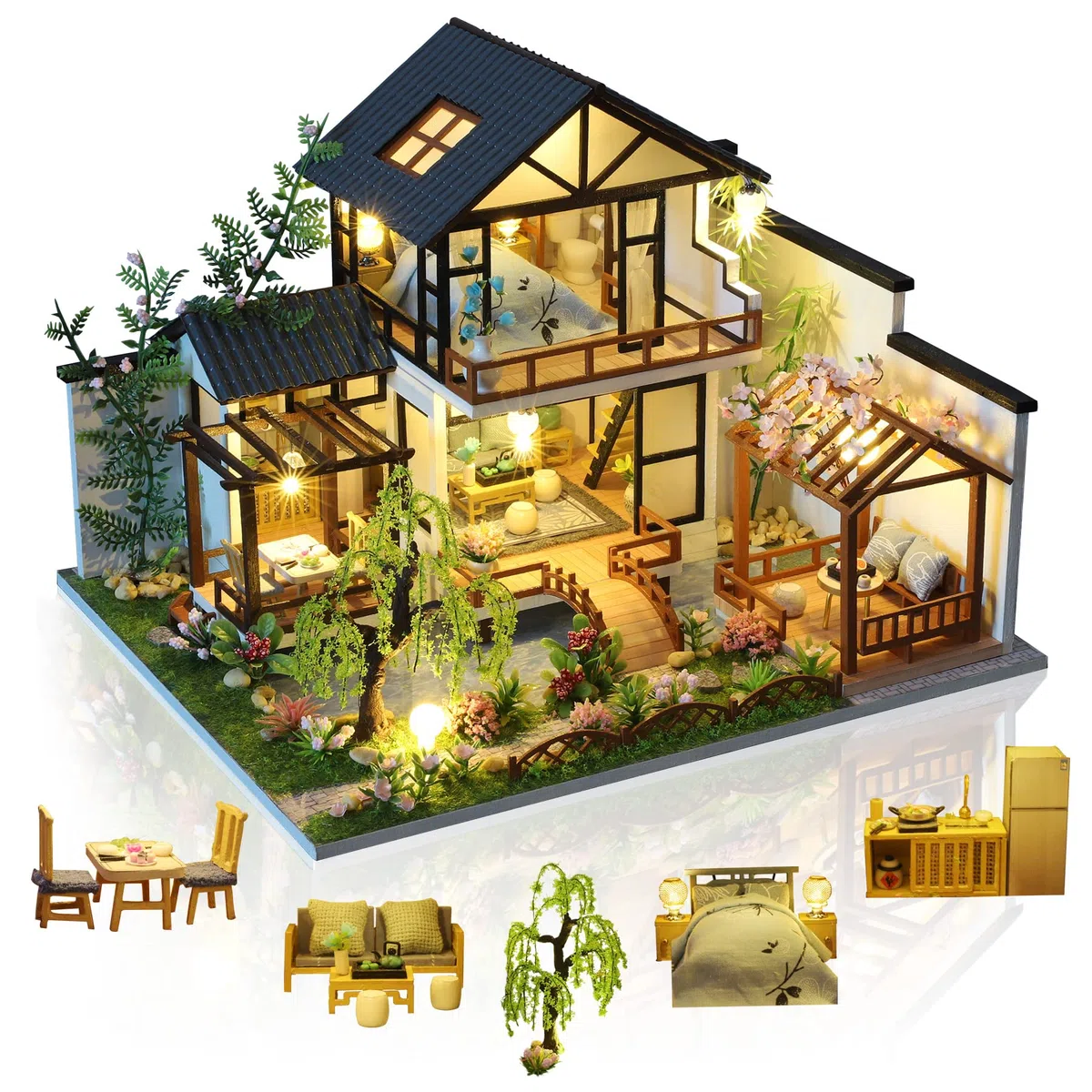 Cuteefun DIY Miniatur Puppenhaus Kit zum BAU Miniatur Haus mit Musik Möbeln und Werkzeugen Selber Bauen Kreative Bastelgeschenkidee (Orientalische Villa)