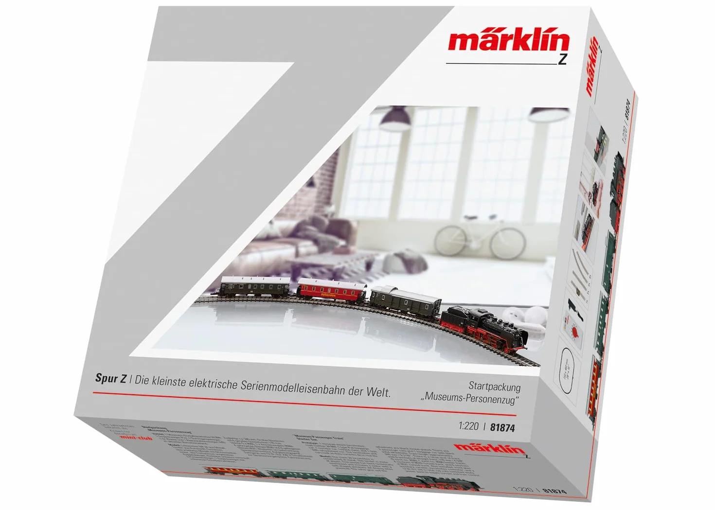 Märklin Modelleisenbahn Startpackung 81874 "Museums-Personenzug mit Dampflok BR 24 – Lokomotive Spur Z, 24 cm aus Metall mit Kunststoff Tender, ab 15 Jahre