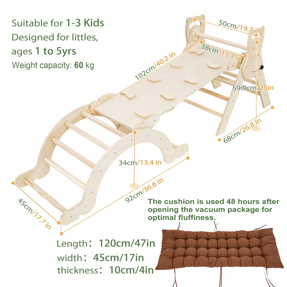 Klettergerüst Indoor Geschenke Junge Mädchen - Montessori Spielzeug ab 1.5 2+ Jahre Junge Mädchen 5 in 1 Kletterdreieck Kletterbogen mit Rutsche Kissen, Geschenke Indoor Spielplatz