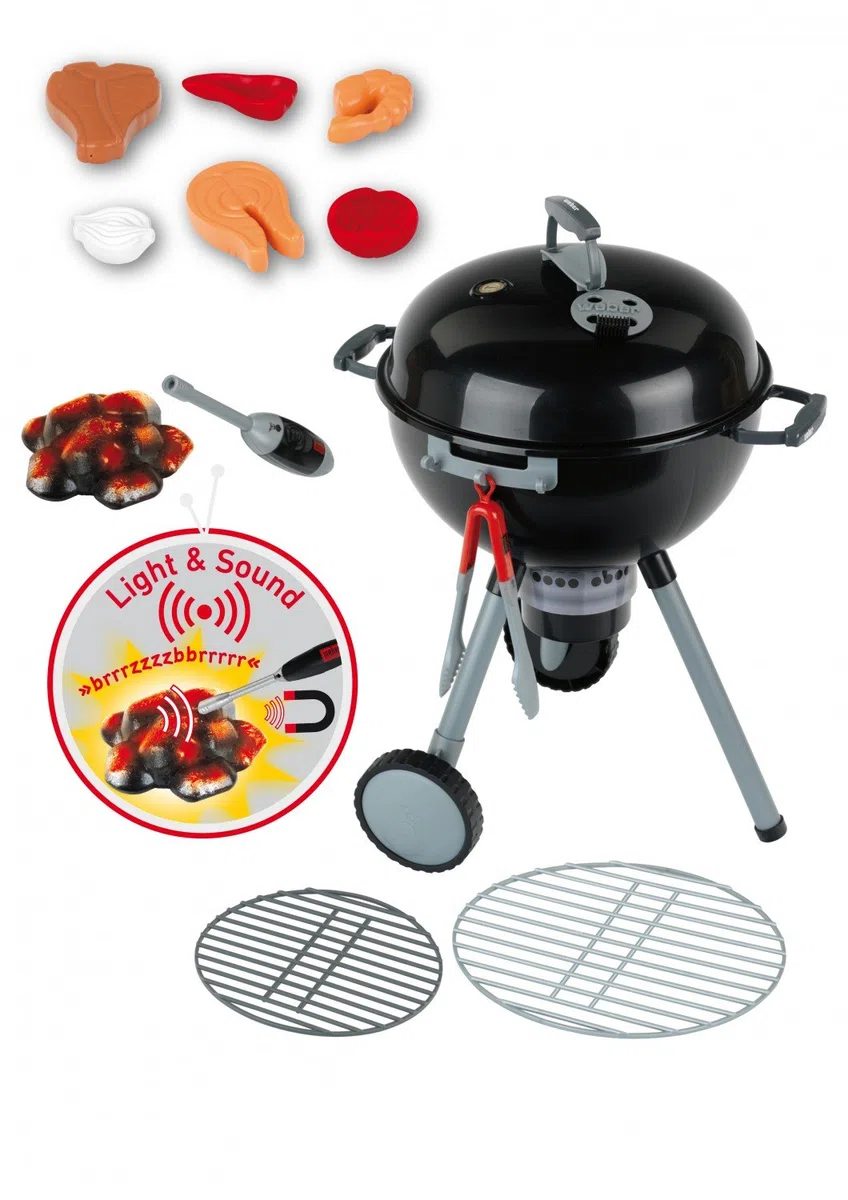 Theo Klein 9400-TK 9401 Weber Kugelgrill Premium mit Licht und Sound I Mit Kohlehaufen, Grillzange und vielem mehr I Inkl. Feuerzeug mit Magnetkopf zum Aktivieren des Kohlehaufens