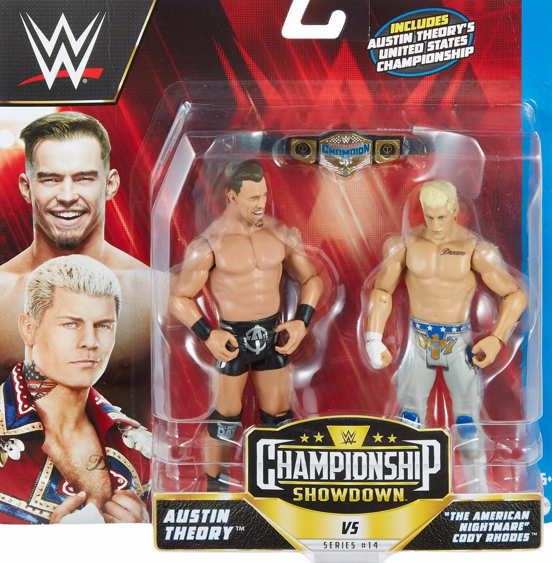 Mattel WWE Moontex Ford vs Angelo Dawkins Championship Showdown Actionfigur, 2er-Pack mit The Street Profits Championship, 15,2 cm