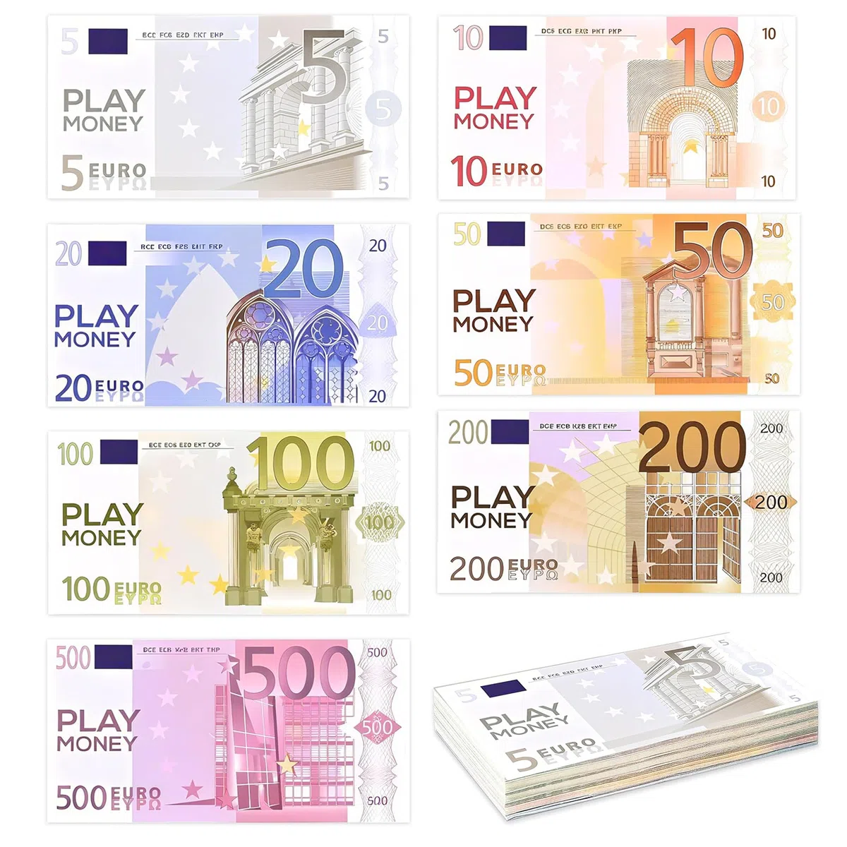 280 Stück Spielgeld Set, Spielgeld Scheine für Spiel | 5/10/20/50/100/200/500, 40 Blatt pro Blatt, Prop Money