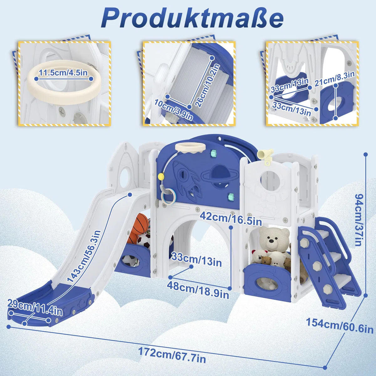 Aufun 5-in-1 Kinderrutsche für Kleinkinder, Multifunktionales Spielset mit Rutsche, Basketballkorb, Tunnel, Stauraum, Kletterleiter, Werkzeugfreie Montage, Stabil Freistehenderutsche Spielzeug