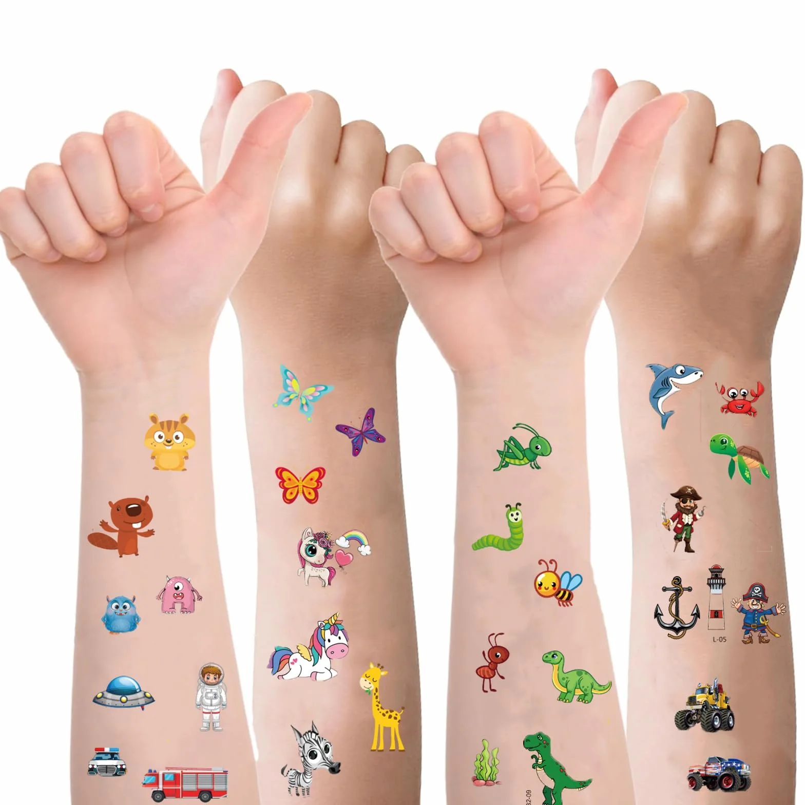 Fhlbestyu 350+ Tattoos für Kinder Set Mädchen und Jungen, 14 Verschiedene Elementmuster Weltraum Dinosaurier Tiere usw. Klebetattoos für Kindergeburtstag Party Mitgebsel Temporäre Kindertattoos