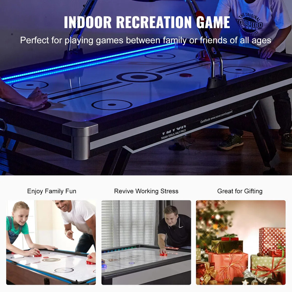 VEVOR luftbetriebener Hockeytisch, Indoor-Hockeytisch für Kinder und Erwachsene, LED-Sporthockeyspiel mit 2 Pucks, 2 Schiebern und elektronischem Punktesystem, Arcade-Gaming-Set für Spielzimmer
