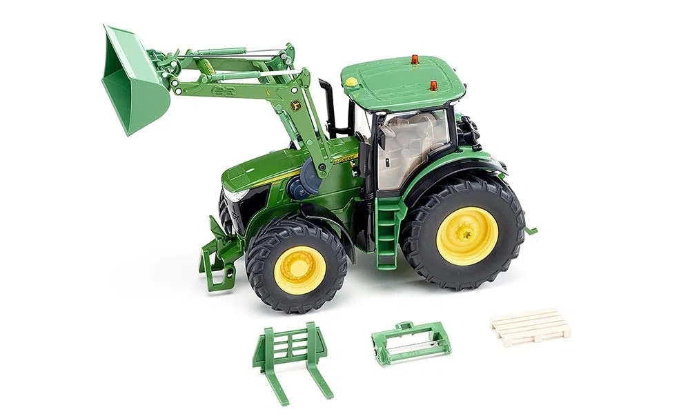 Siku 6792, John Deere 7310R Traktor mit Frontlader, Grün, Metall/Kunststoff, 1:32, Ferngesteuert, Ohne Fernsteuermodul, Steuerung via App oder Gaming Controller möglich