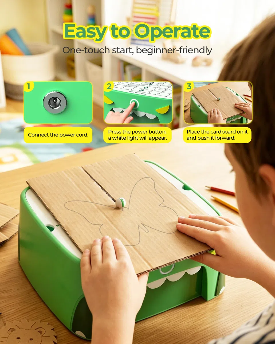 Sicherer Elektrischer Kartonschneider für Kinder, DIY Upcycling von Pappe für praktisches Lernen und Kreativität für Jungen und Mädchen ab 5 Jahren, Cardboard Cutter für Pappe, Stoff, Leder