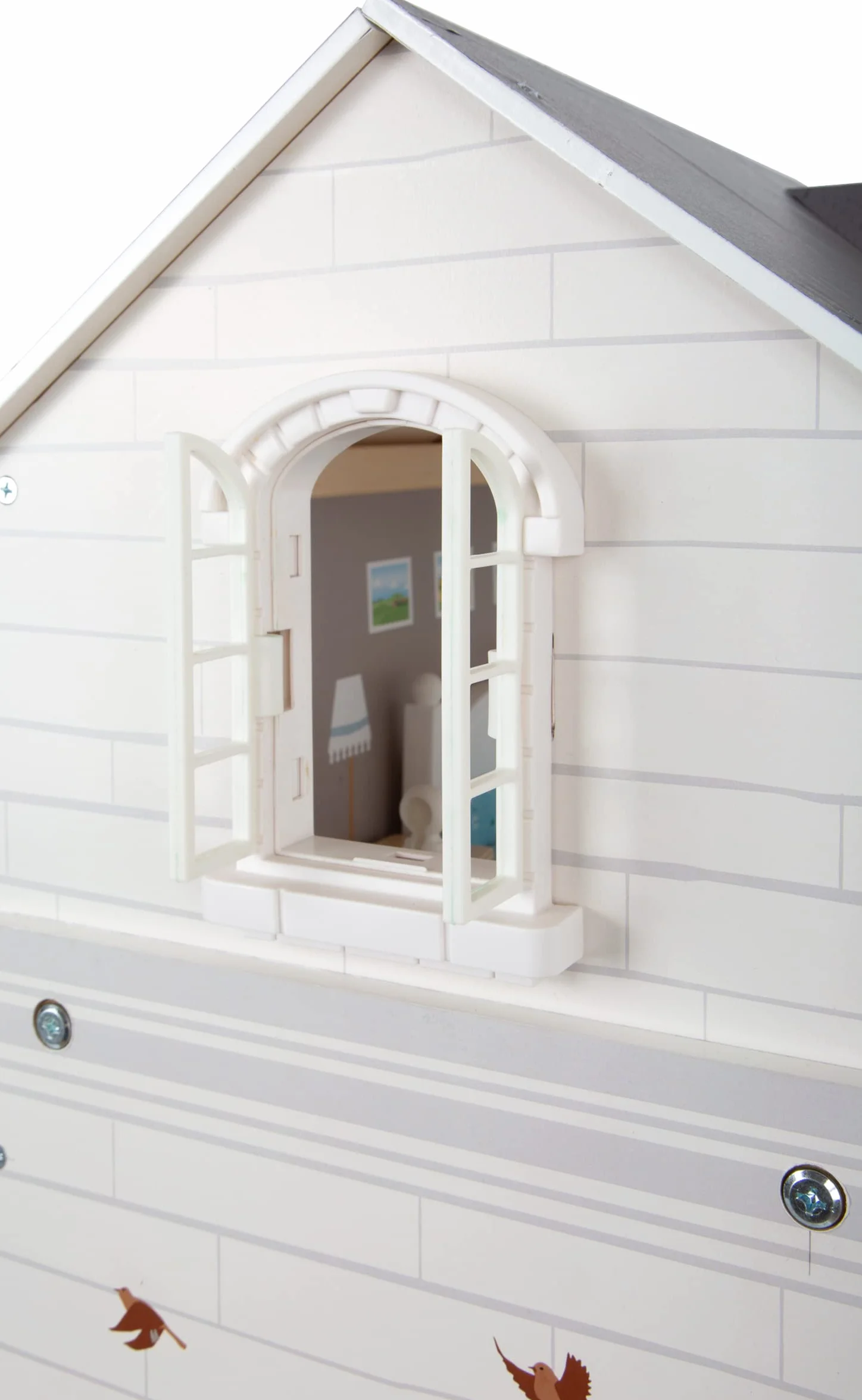 Small Foot Puppenhaus Stadtvilla aus Holz, mit 3 Etagen, offener Front und 12 Möbeln, für Kinder ab 3 Jahren, 11802, Weiß Grau | 3 Etagen, Offene Front, 12 Möbel, Für Kinder ab 3 Jahren