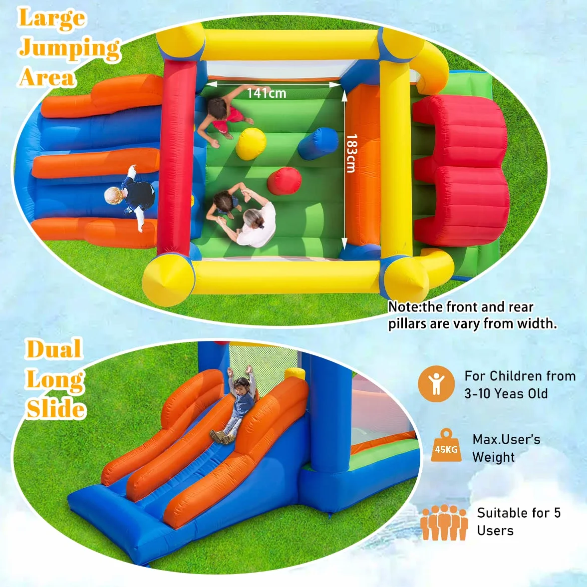 Ballsea Hüpfburg mit Gebläse, Geeignet für 3 bis 10 Jahre Hüpfburg Indoor Kinder, Groß Hüpfburg XXL Kindergeburtstag (488 x 240 x 190 cm)