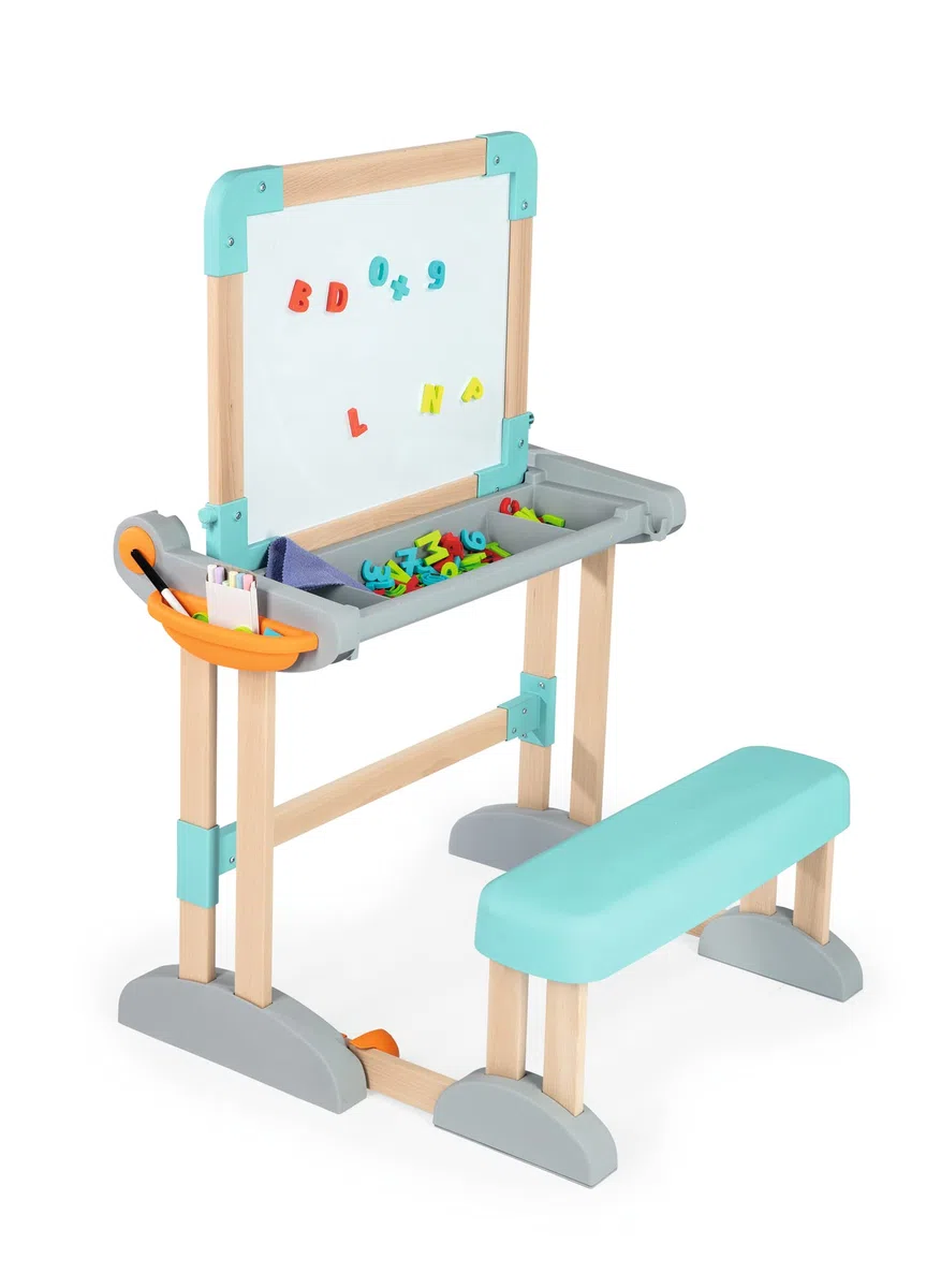 Smoby - Holzschreibtisch 2-in-1 - Zusammenklappbar, Schreibtisch und Kreativtafel, viel Zubehör, aus Buchenholz, für Kinder ab 3 Jahren