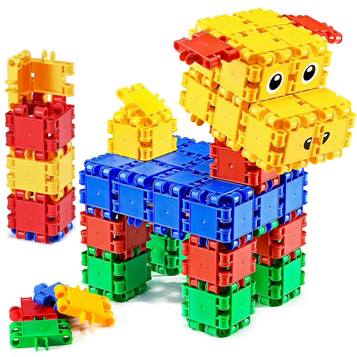 Clics Konstruktionsspielzeug für Kinder ab 3 Jahre, kreatives Lernspielzeug im 160 Teile Set, Bausteine für Mädchen und Jungen, Montessori STEM-Spielzeug, Starterset im Eimer 8 in 1,