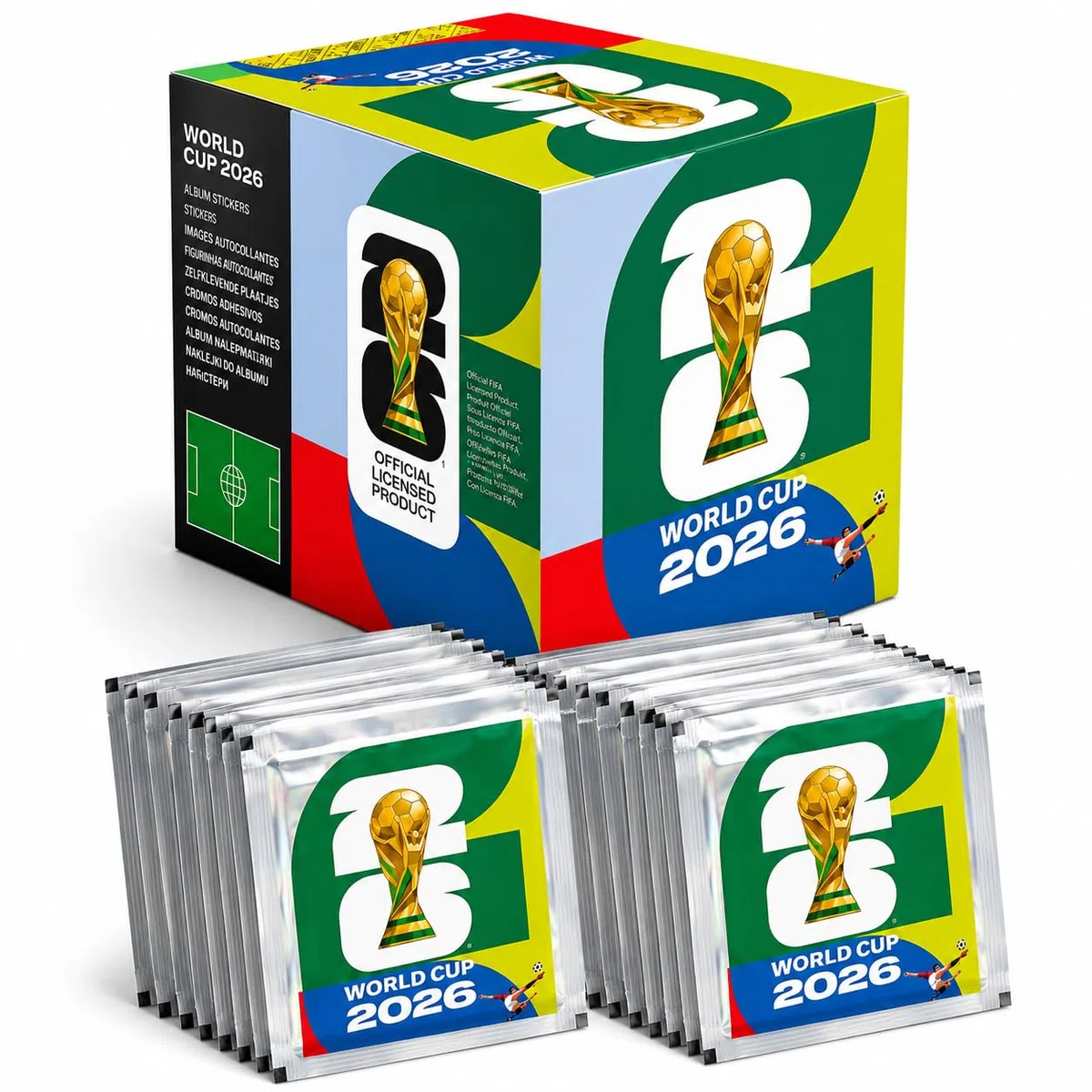 Fußball Sticker 2026, Box mit 50 Stickertüten, 350 Stickern zum Sammeln und Tauschen, Geschenkidee für Fußballfans und Sammler