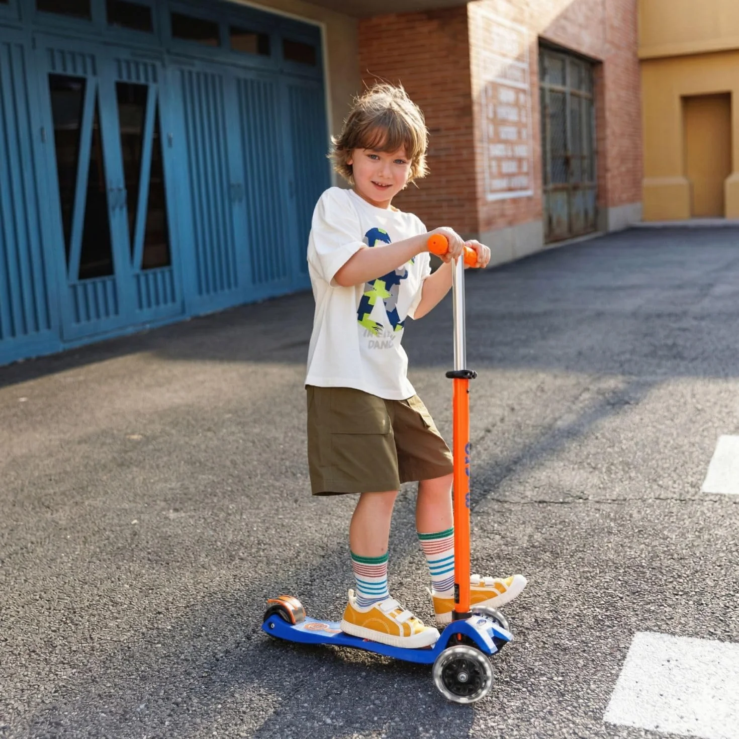 Maxi-Roller für Kinder, Micro Deluxe, Neonorange, LED
