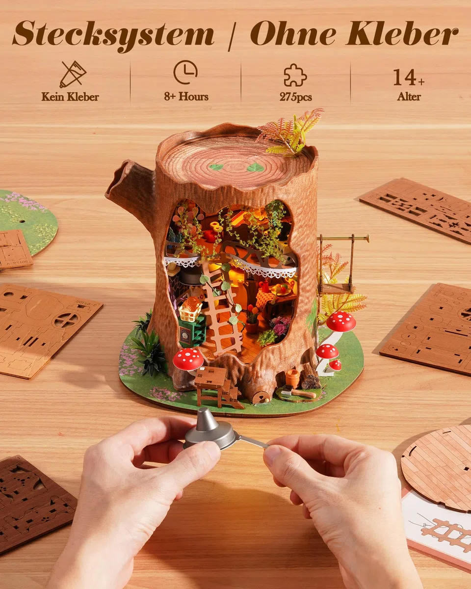 Rolife Miniatur Haus Märchenhaftes Baumhaus, 275-teiliges Mini Haus Selber Bauen Bastelset Erwachsene für Jugendliche Kein Kleber erforderlich, Puppenhaus Tiny House Bausatz 3D Puzzle