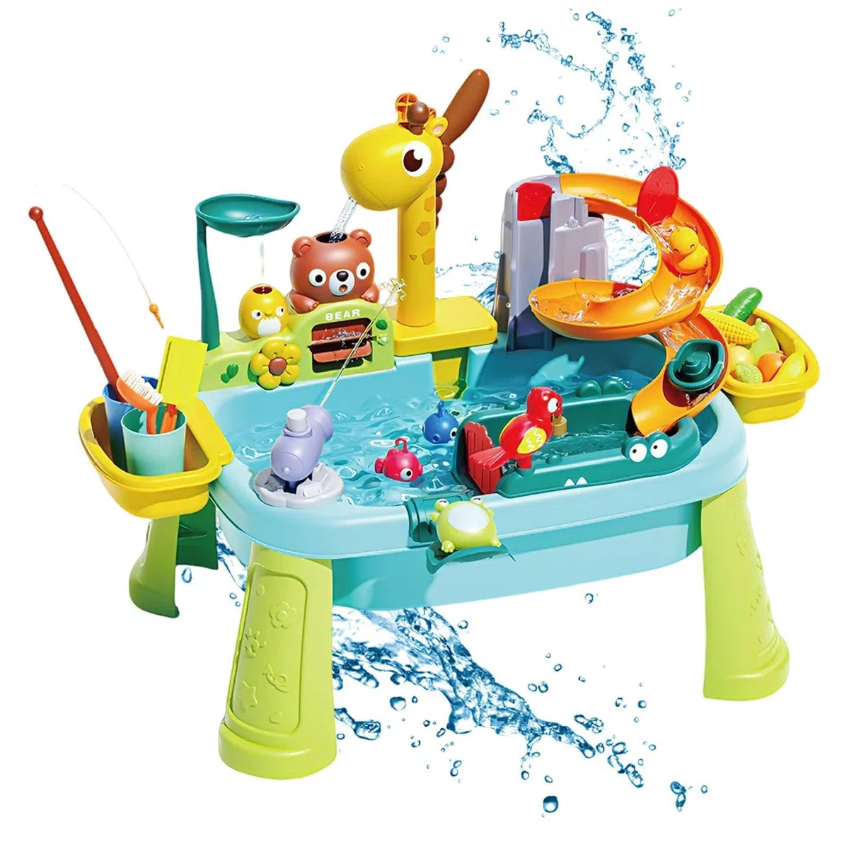 Kinder Wassertisch Giraffen-Wasserhahn Angelspielzeug Plansch-Aktivitätstisch Kognitive Entwicklung Hand-Auge-Koordination