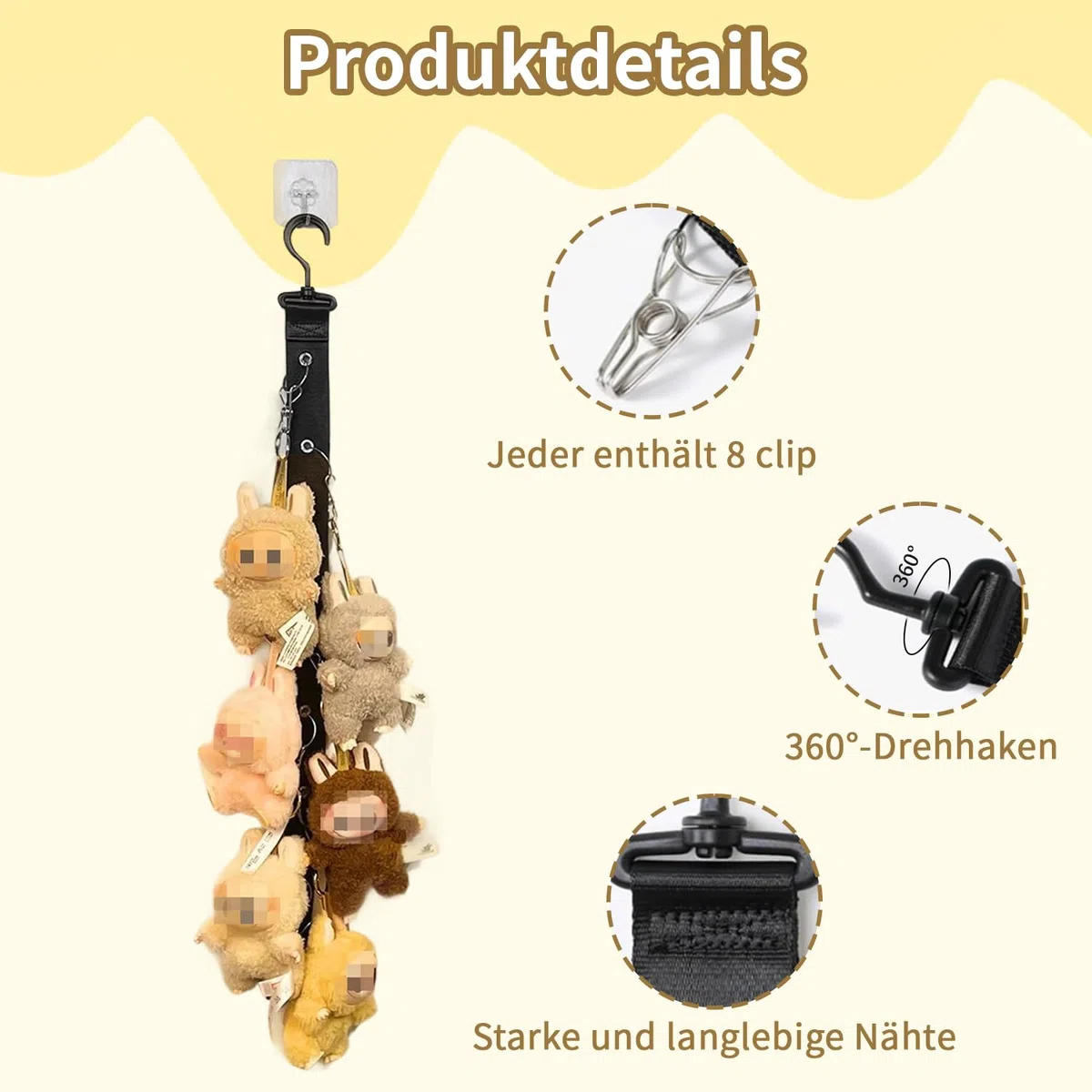 2er Pack Stofftier Aufbewahrung, Hängende Kuscheltier Aufbewahrung Aufbewahrung Kuscheltiere mit 8 Klammern für Puppen, Plüschtiere, Mützen & Deko für Spielzeugaufbewahrung Kinderzimmer, Schwarz