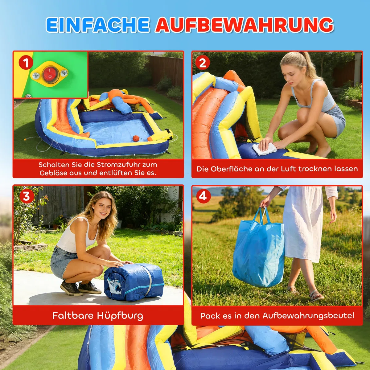 AIYAPLAY Hüpfburg mit Gebläse 8-in-1 aufblasbare Wasserpark mit Wasserrutsche Planschbecken Trampolin Kletterwand Basketballkorb Springburg für 4 Kinder von 3–8 Jahren für Indoor Outdoor 350x325x210cm