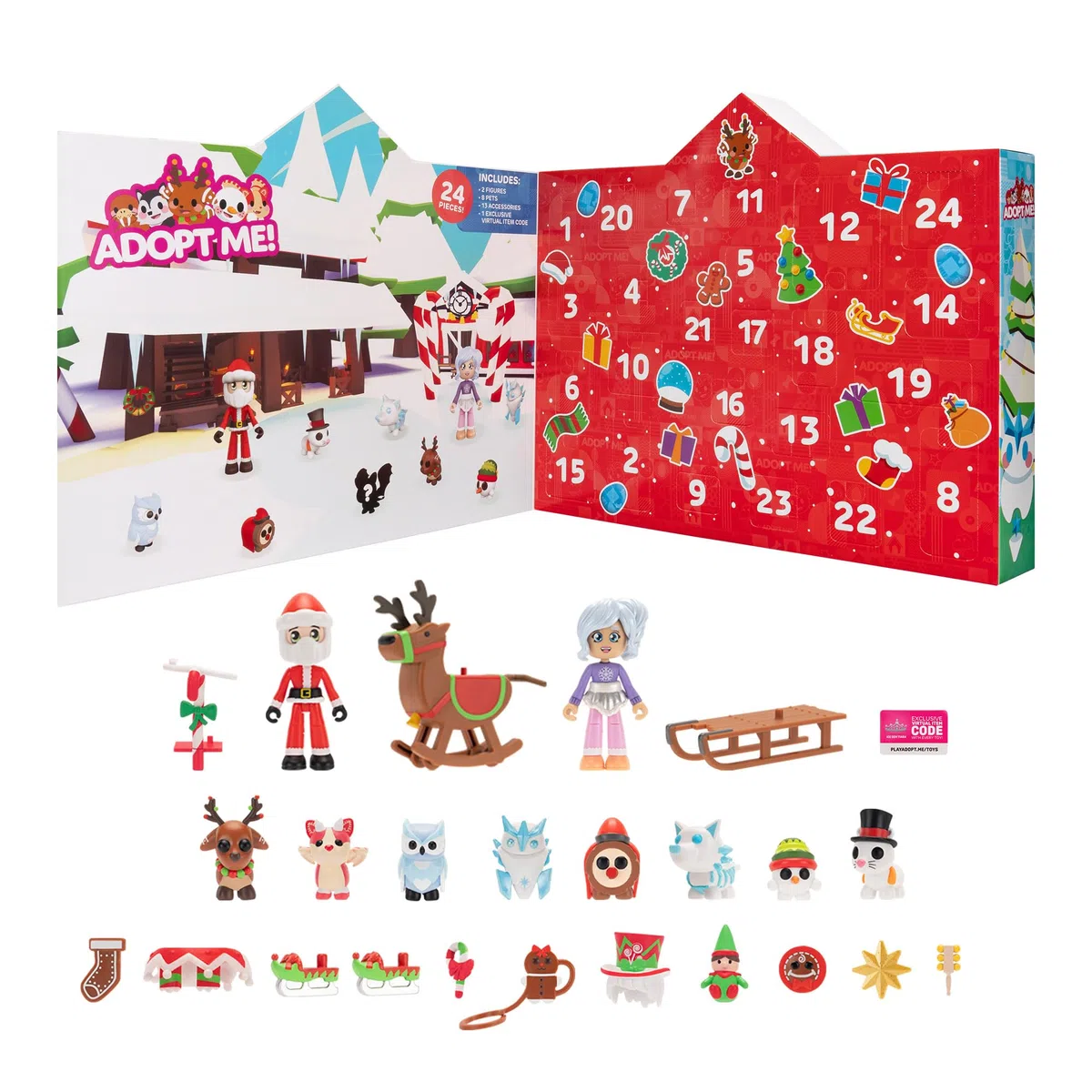 Adopt Me! AME0174 - Adventskalender, 24 Überraschungen inkl. Tieren, Figuren und exklusivem virtuellen Code