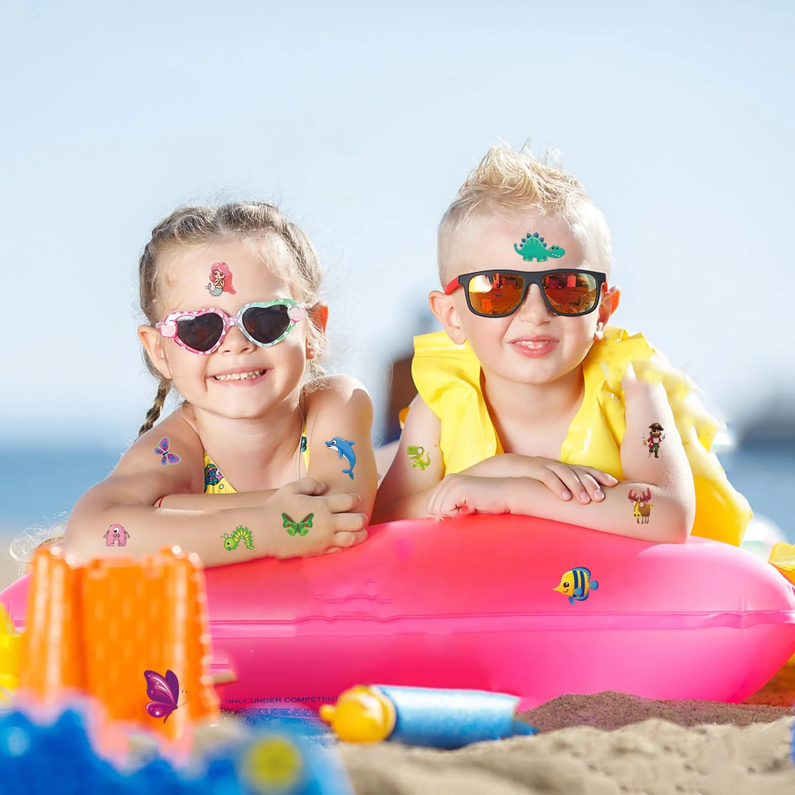 Fhlbestyu 350+ Tattoos für Kinder Set Mädchen und Jungen, 14 Verschiedene Elementmuster Weltraum Dinosaurier Tiere usw. Klebetattoos für Kindergeburtstag Party Mitgebsel Temporäre Kindertattoos
